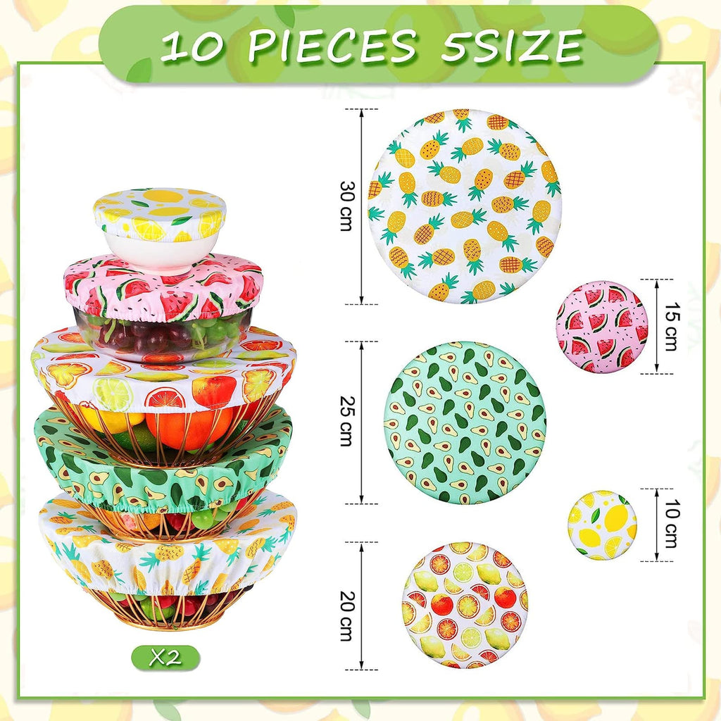 10 Pieces 5 Size Bowl Covers Reusable Elastic Food Storage Cover Stretchy Fabric Cloth Bowl Covers Dish Covers Dough Covers for Resting for Food, Fruits, Leftover (Summer Style)