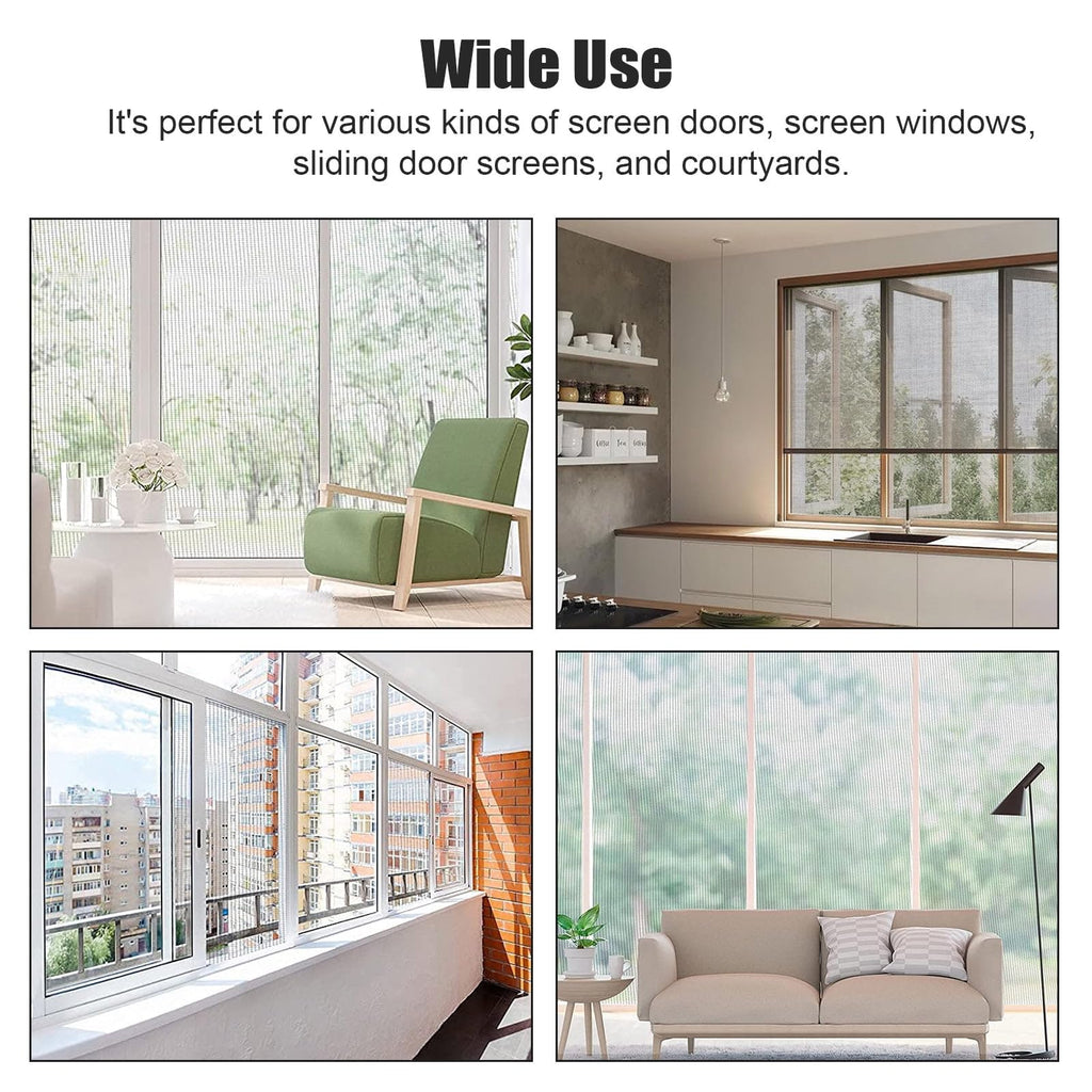 Screen Door Repair Kit Replaceable, 47" x118" Window Screen Repair Kit,Fiberglass Screen Door Mesh with 64ft Spline/Hook/Rolling Tool for Patio Door, Sliding Screen Door Pet Door (120x300cm, Black)