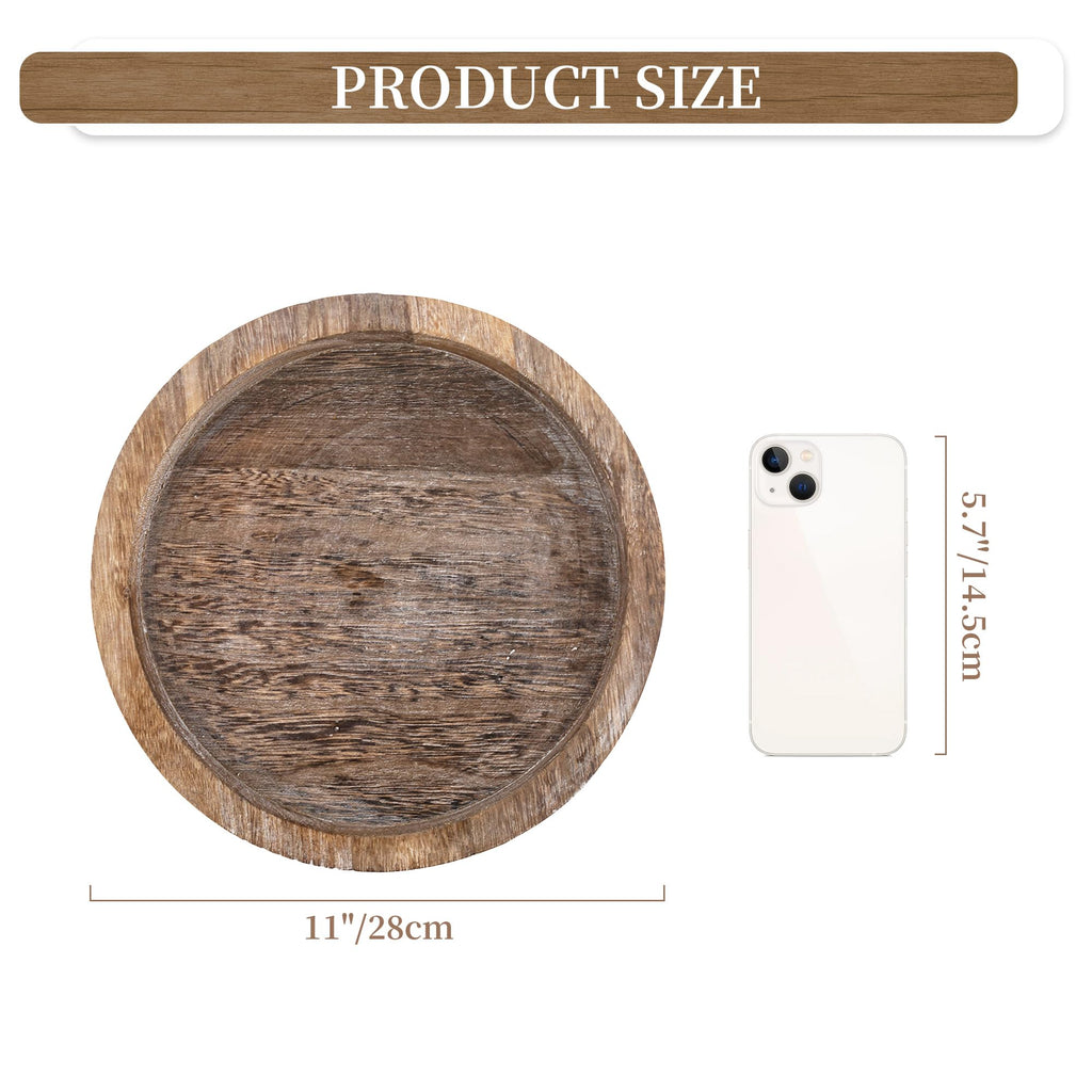 Hanobe Candle Holder Tray Decor: Round Coffee Table Decorative Tray for Home Decor - Farmhouse Wood Plate Circle Display for Living Room Kitchen Centerpiece