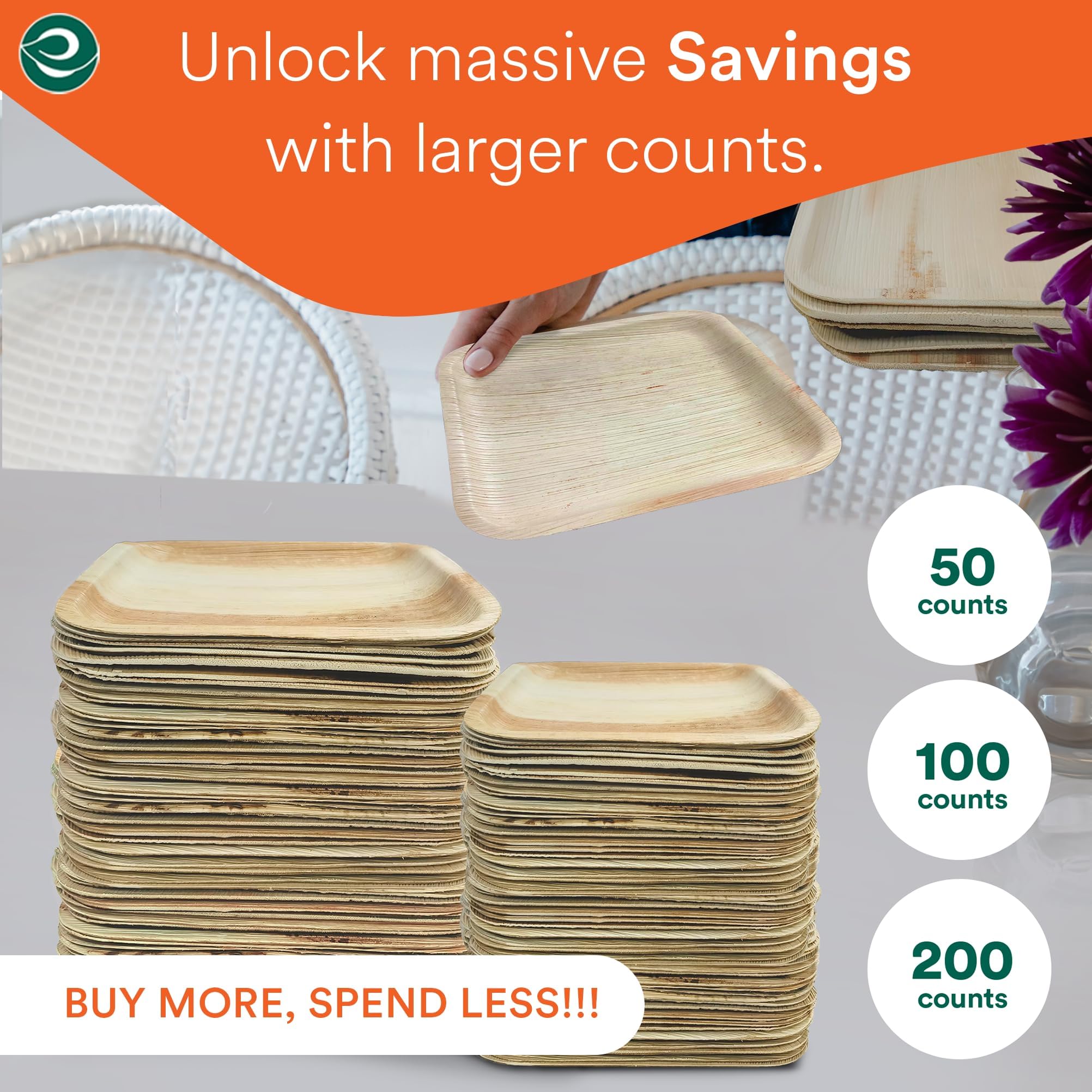 ECO SOUL 100% Compostable 10 Inch & 7 Inch Palm Leaf Plates [50-Pack] I Premium Disposable Plates Set I Heavy Duty Eco-Friendly Bamboo Plates Like I Biodegradable Party Plates Pack