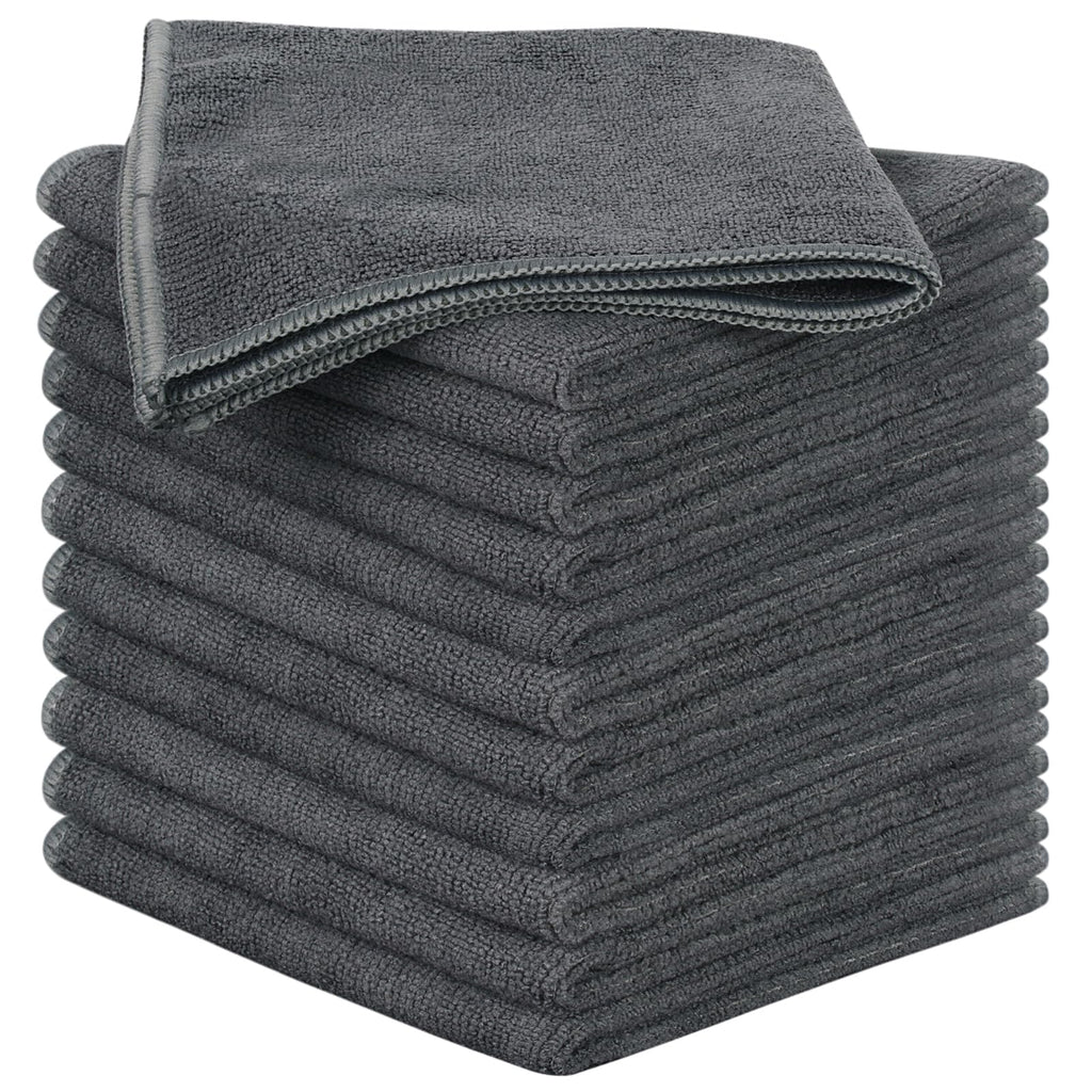 Sinland 12Pack Microfiber Cleaning Cloths All-Purpose Soft Dish Cloth Absorbent Cleaning Rags Lint Less Car Cloth Cleaning Towels for Home, Kitchen, Office 12 Inch X 12 Inch Grey