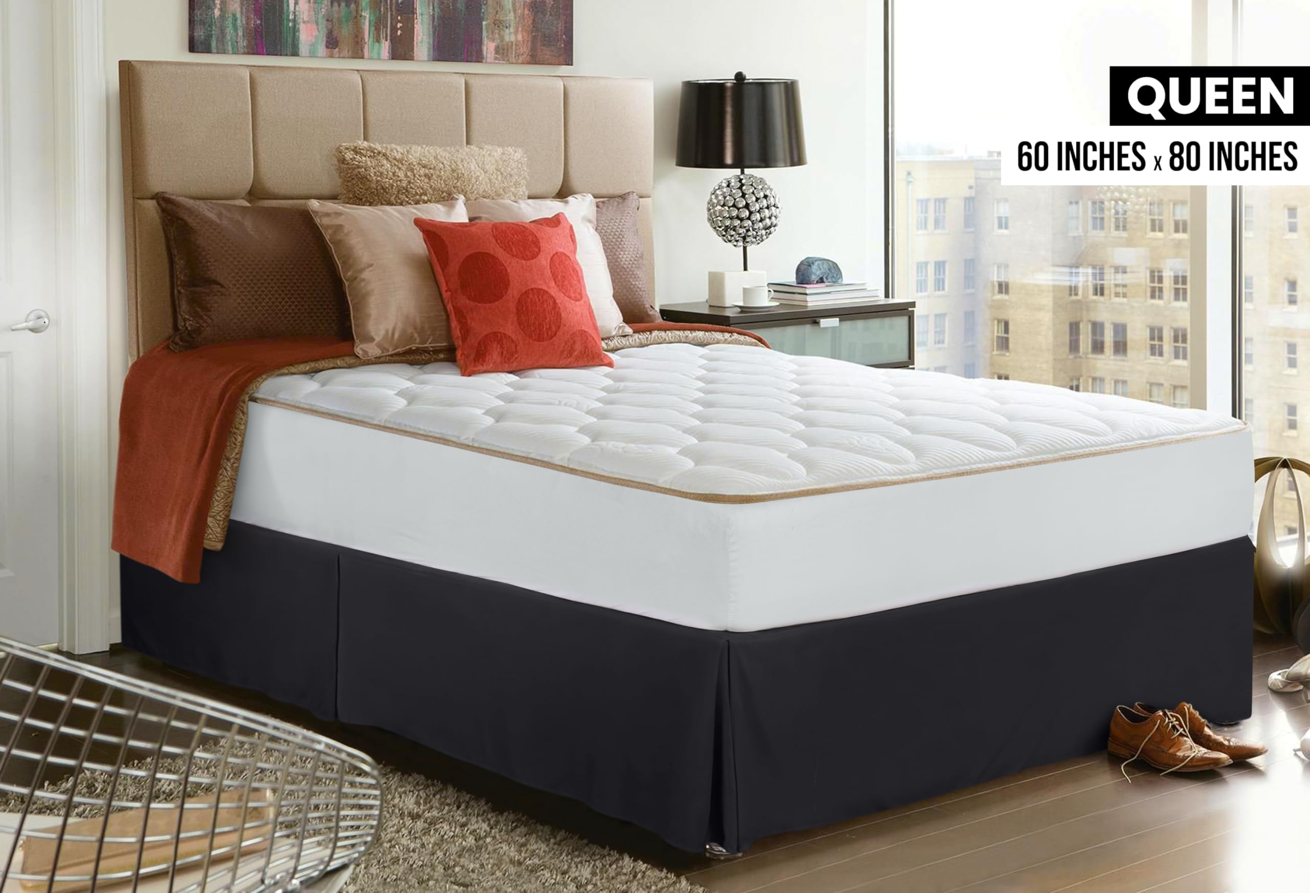 Utopia Bedding Queen Bed Skirt - Soft Quadruple Pleated Ruffle - Easy Fit with 16 Inch Tailored Drop - Hotel Quality, Shrinkage and Fade Resistant (Queen, Black)