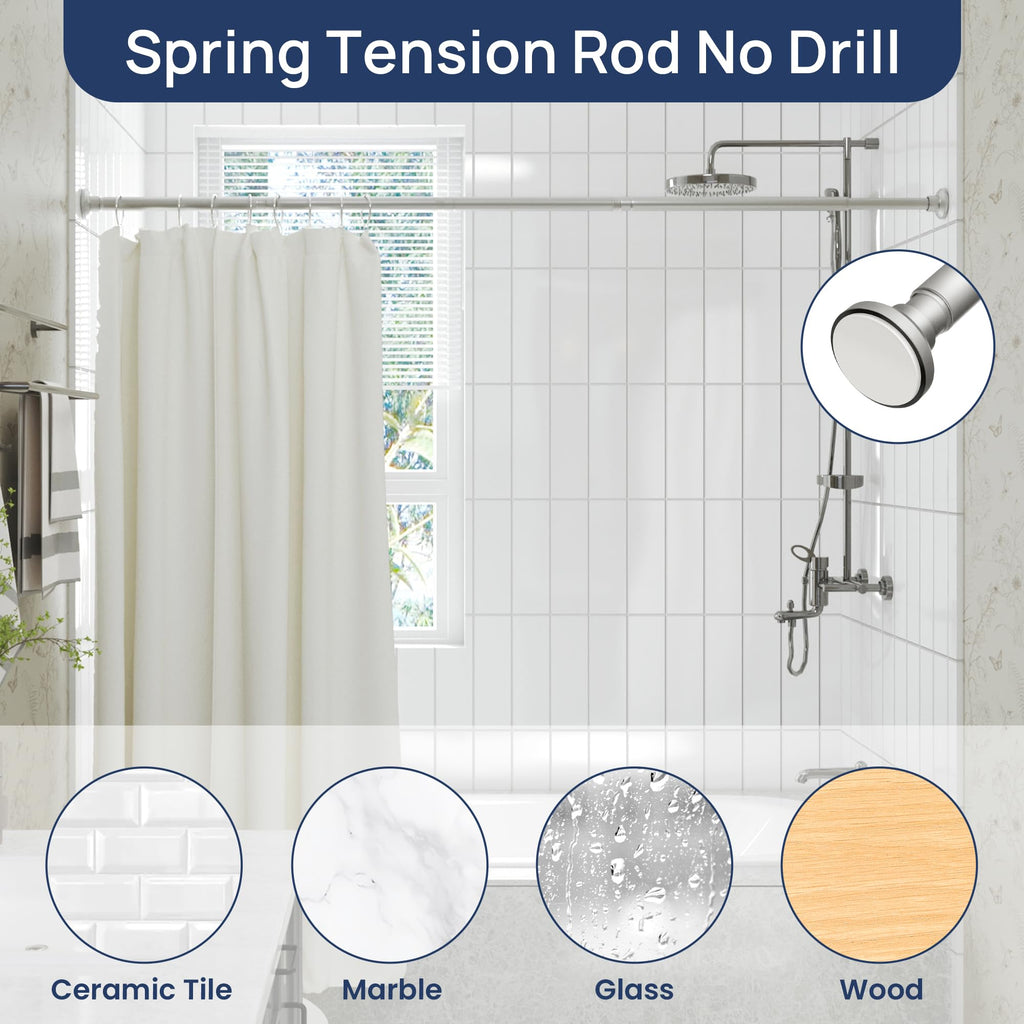 Shower Curtain Rod 30 to 76 Inches, 1 Inch Adjustable Spring Tension Stainless Steel Shower Rod No Drill for Bathroom, Closet, Window, Room Divider, Never Rust, Non Slip, Nickel