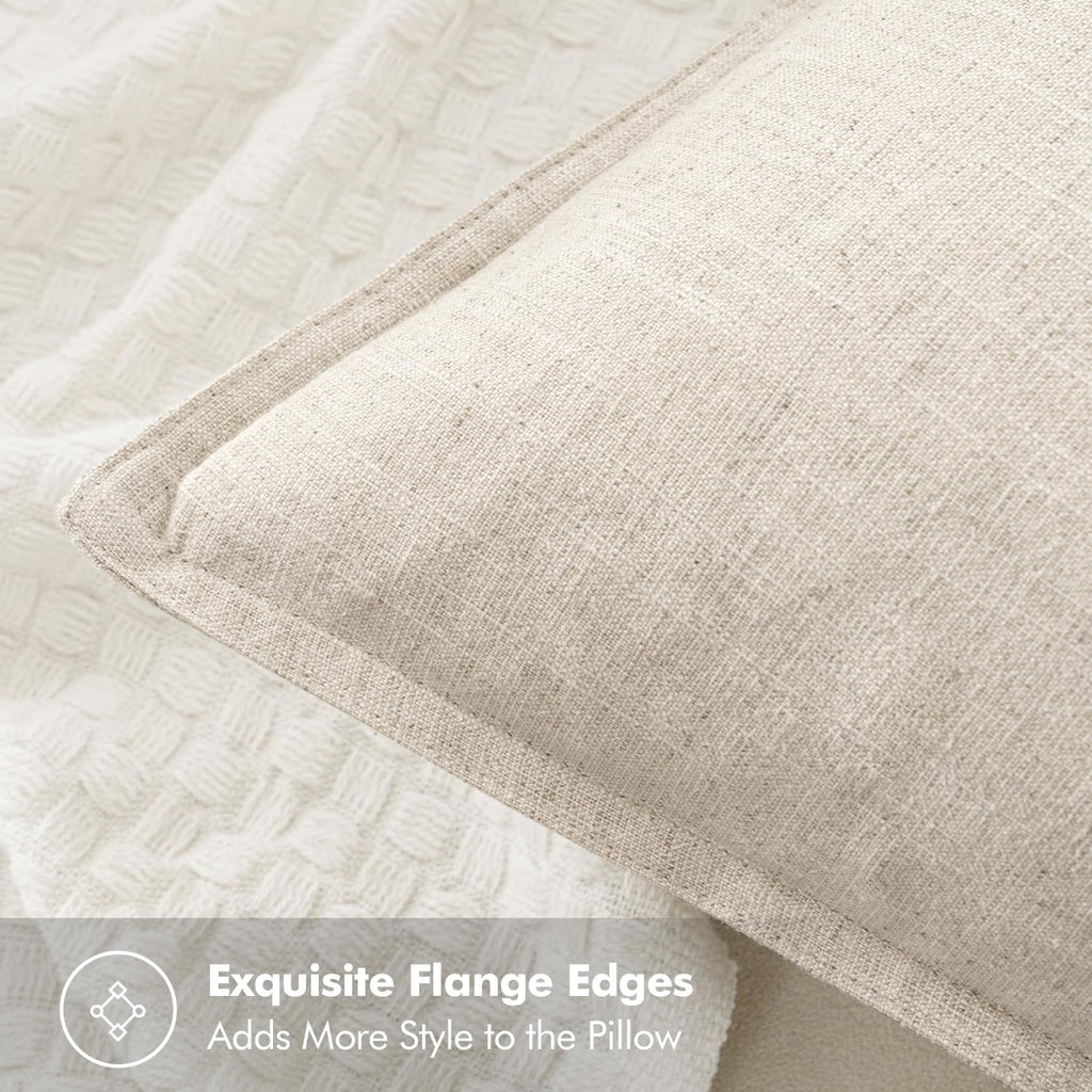 MIULEE Linen Pillow Covers Pack of 2 Decorative Throw Pillow Covers Soft Accent Boho Farmhouse Couch Pillowcases Modern Home Decors for Sofa Cushion Living Room Bed 18x18 Inch Natural Beige