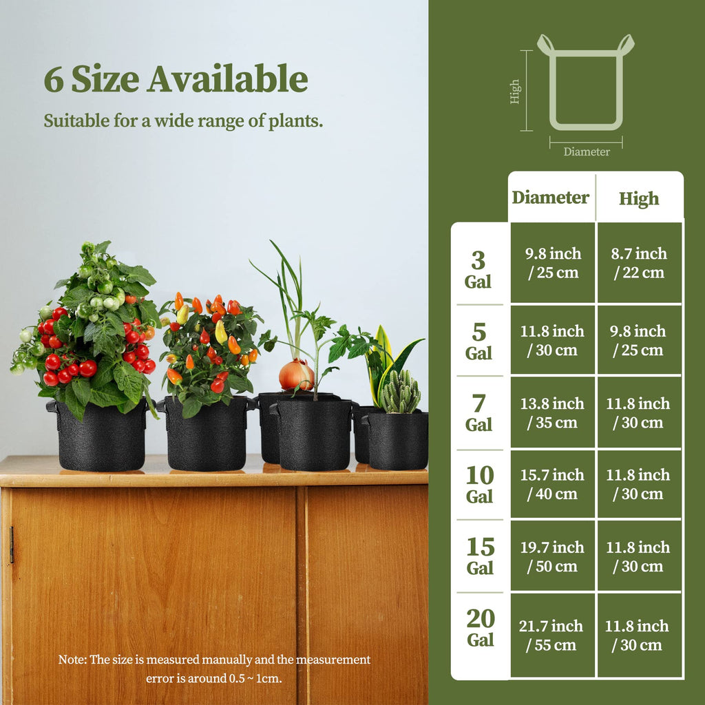 RONTEDA 5-Pack 10 Gallon Grow Bags - 10 Gal Fabric Pots Cloth Pots Heavy Duty Nonwoven Plant Bag with Handles for Vegetable Tomato Potato Fruit Flower Garden Planting (Black)
