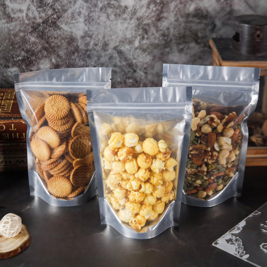 100 PACK Mylar Bags for Food Storage and Resealable Bags for Small Business Packaging Supplies Great for Party Favor Food Storage Bags (Silver,5x8Inches)
