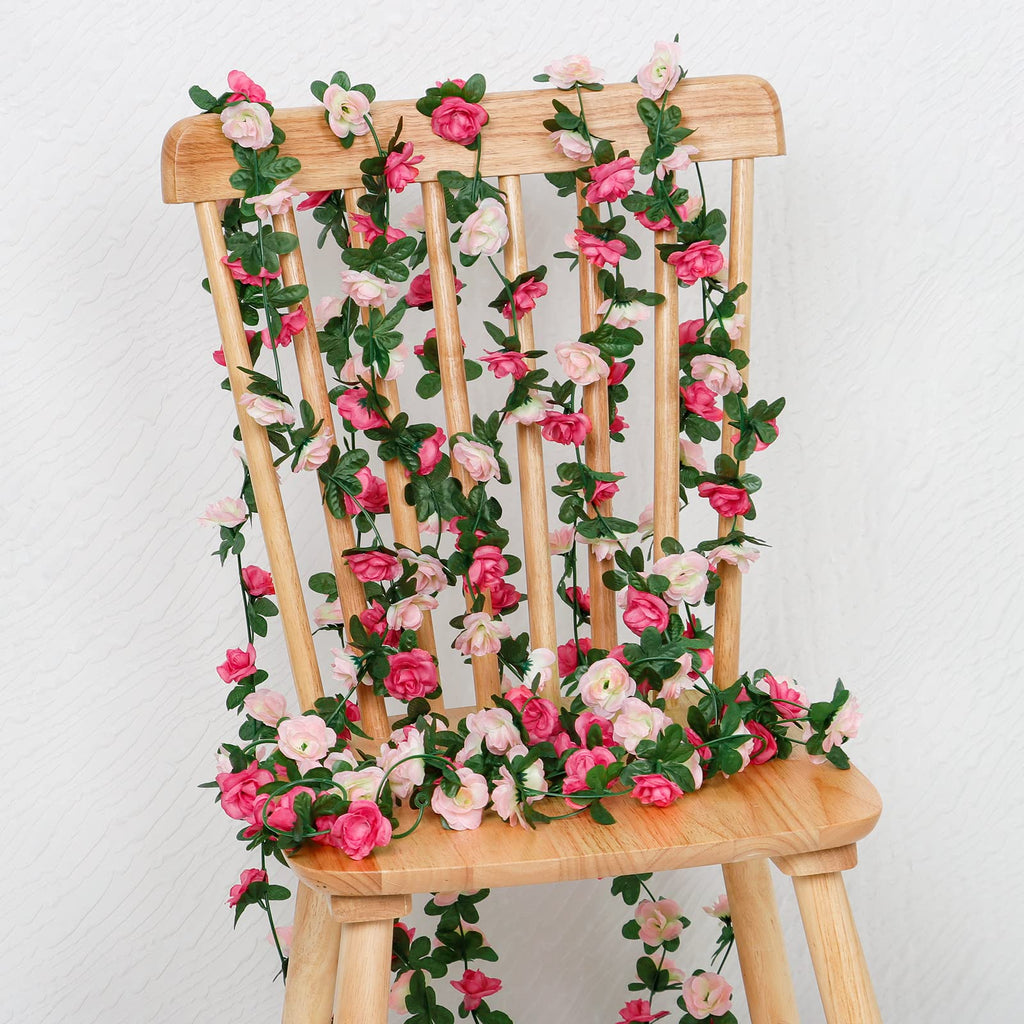 KHOYIME 5 Pack 40 FT Artificial Flower Garland, Fake Pink Roses Vines Silk Flowers Faux Plastic Outdoor Hanging Floral Ivy Garland Decoration for Wedding Arch Bedroom Home Wall Backdrop Room Decor