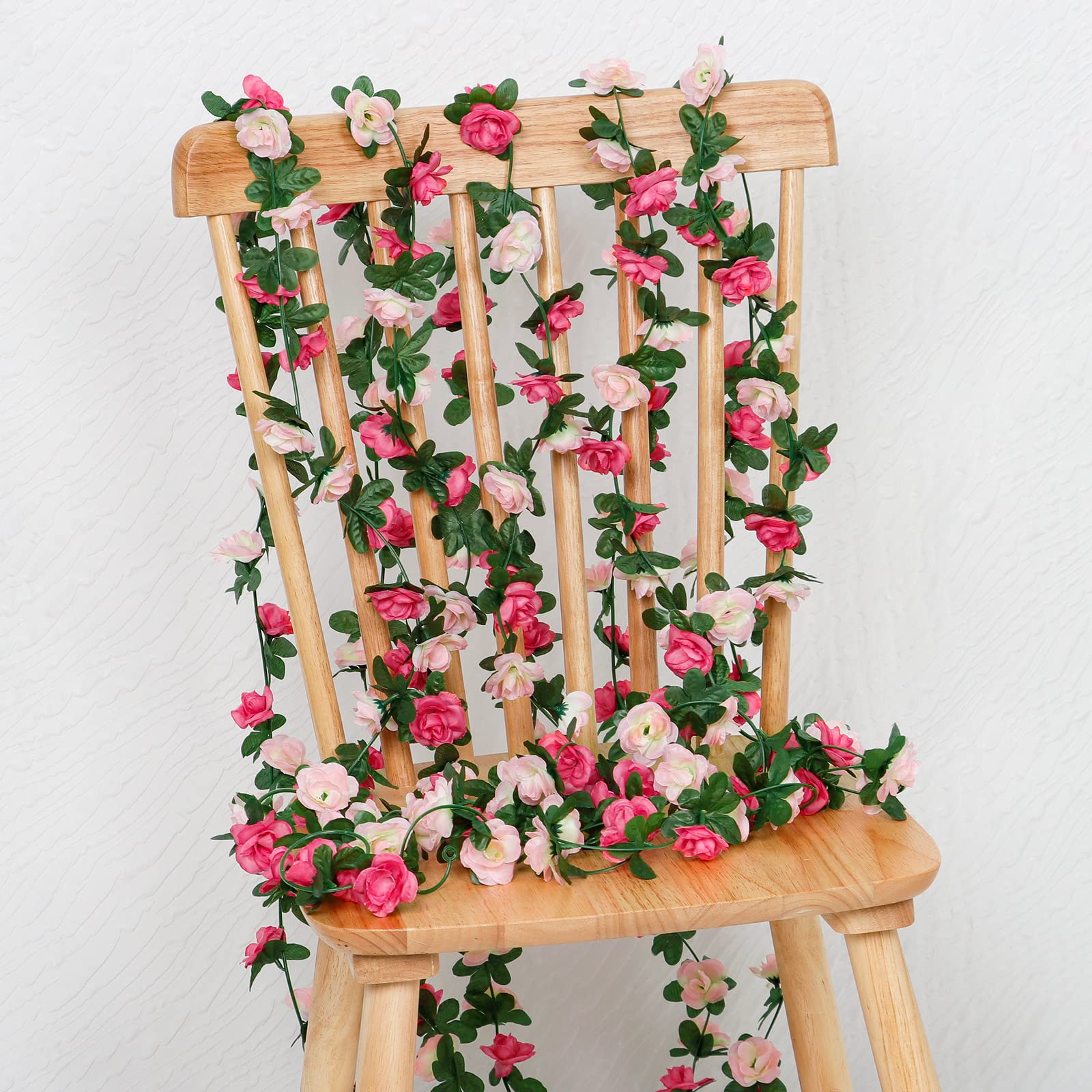 KHOYIME 8 Pack 64 FT Artificial Flower Garland, Fake Pink Roses Vines Silk Flowers Faux Plastic Outdoor Hanging Floral Ivy Garland Decoration for Wedding Arch Bedroom Home Wall Backdrop Room Decor