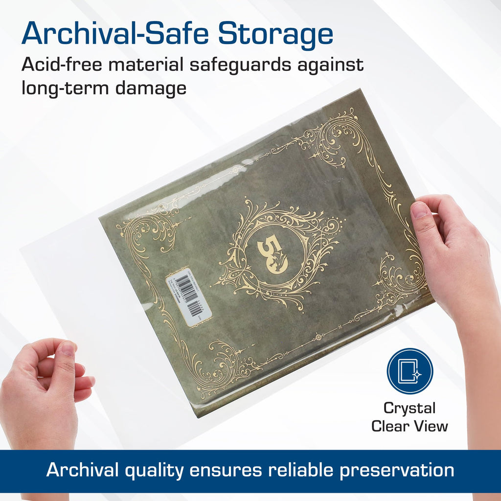BCW Book Storage Bags – 100 Pack | 10" x 13" + 2" Fold-Over Flap | Archival-Safe Polypropylene Sleeves for RPG Books, Manuals & Magazines | Crystal Clear Book Protector Bags
