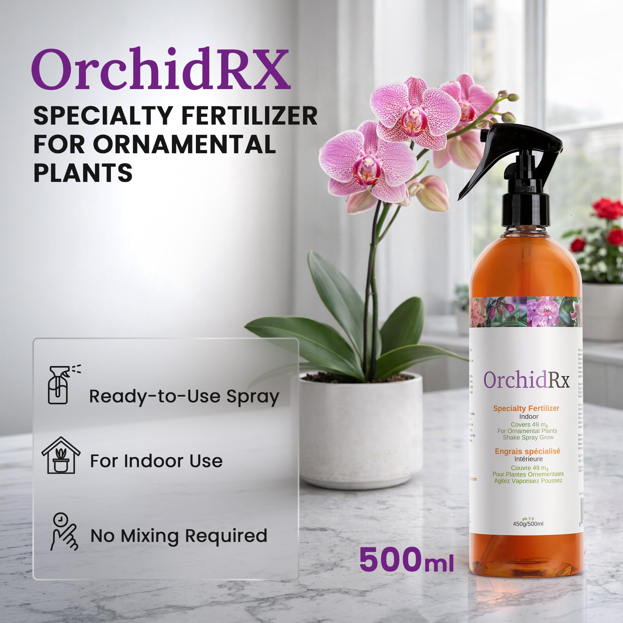 OrchidRx Plant Fortifier/Fertilizer - Grow Your Plants Stronger and Healthier with Plant Fertilizer Spray - 100% Certified Organic and Easy to Use Idea for Gardeners | 500 ml