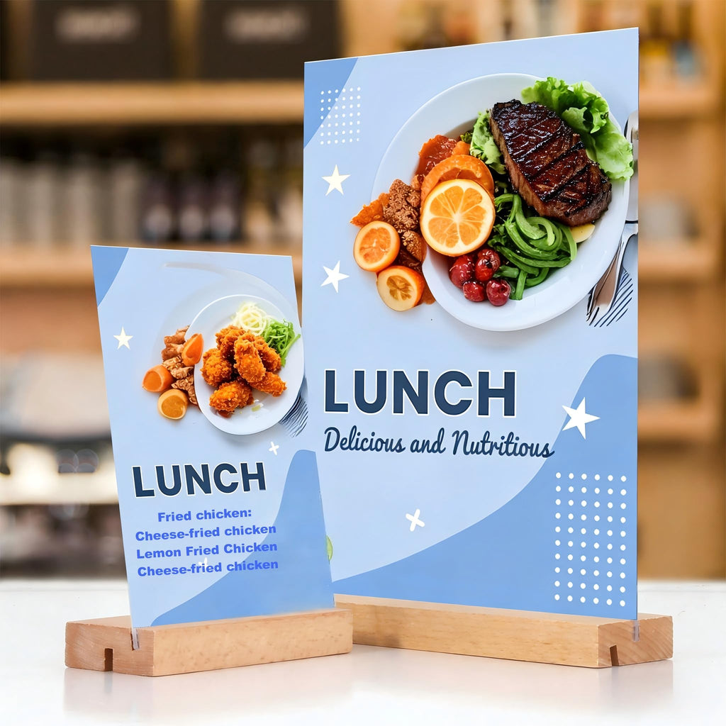 TONICE 5x7 Acrylic Sign Holder with Wood Base 3 Pack L/T Shape Vertical or Slant Back Display for Wedding, Restaurant, Store, Office, Hotel