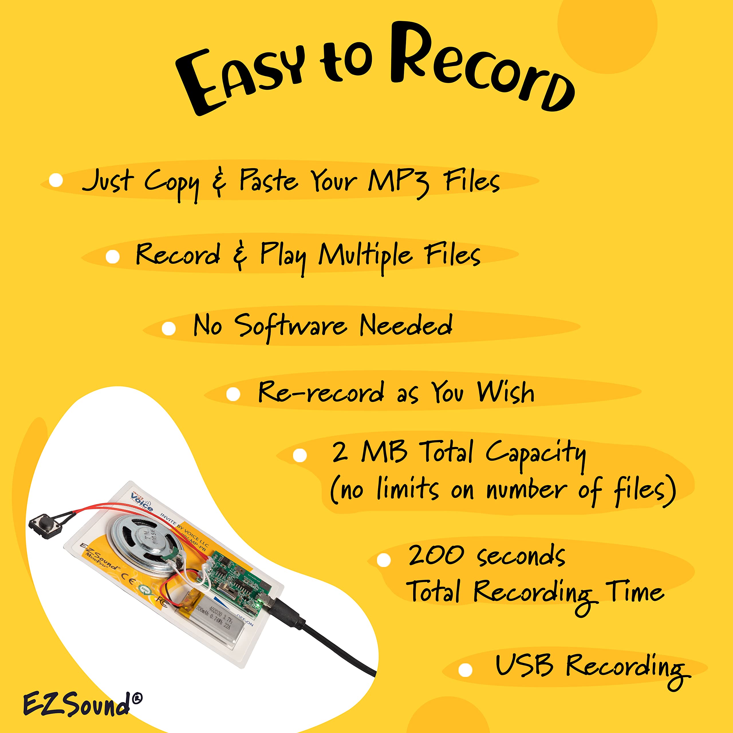 EZSound Multiplay Push Button Recordable Sound Chip | Plays Multiple Recordings | Recordable Sound Module | Recordable Button | Voice Recorder for Cards | Create Recordable Card
