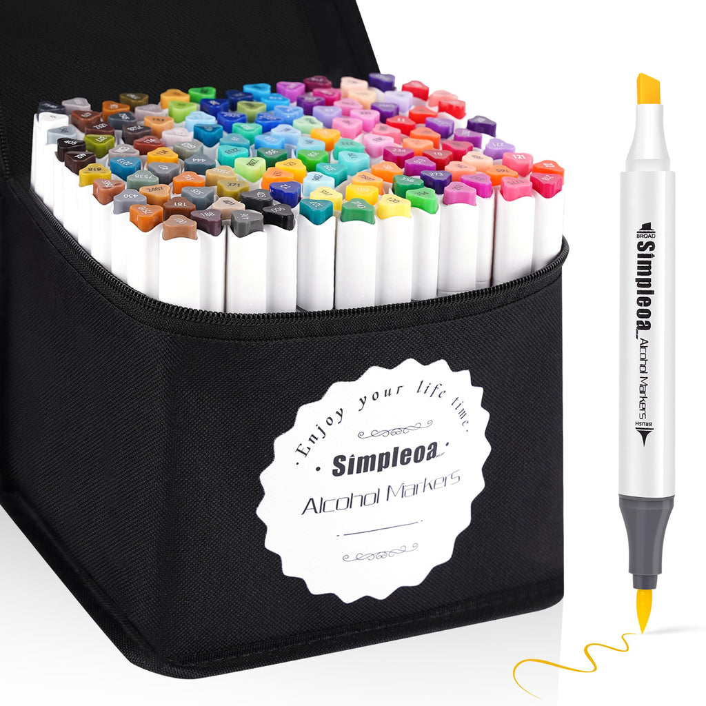 120-Color Brush & Chisel Alcohol Markers, Adults Coloring Illustration, Alcohol-based Art Marker