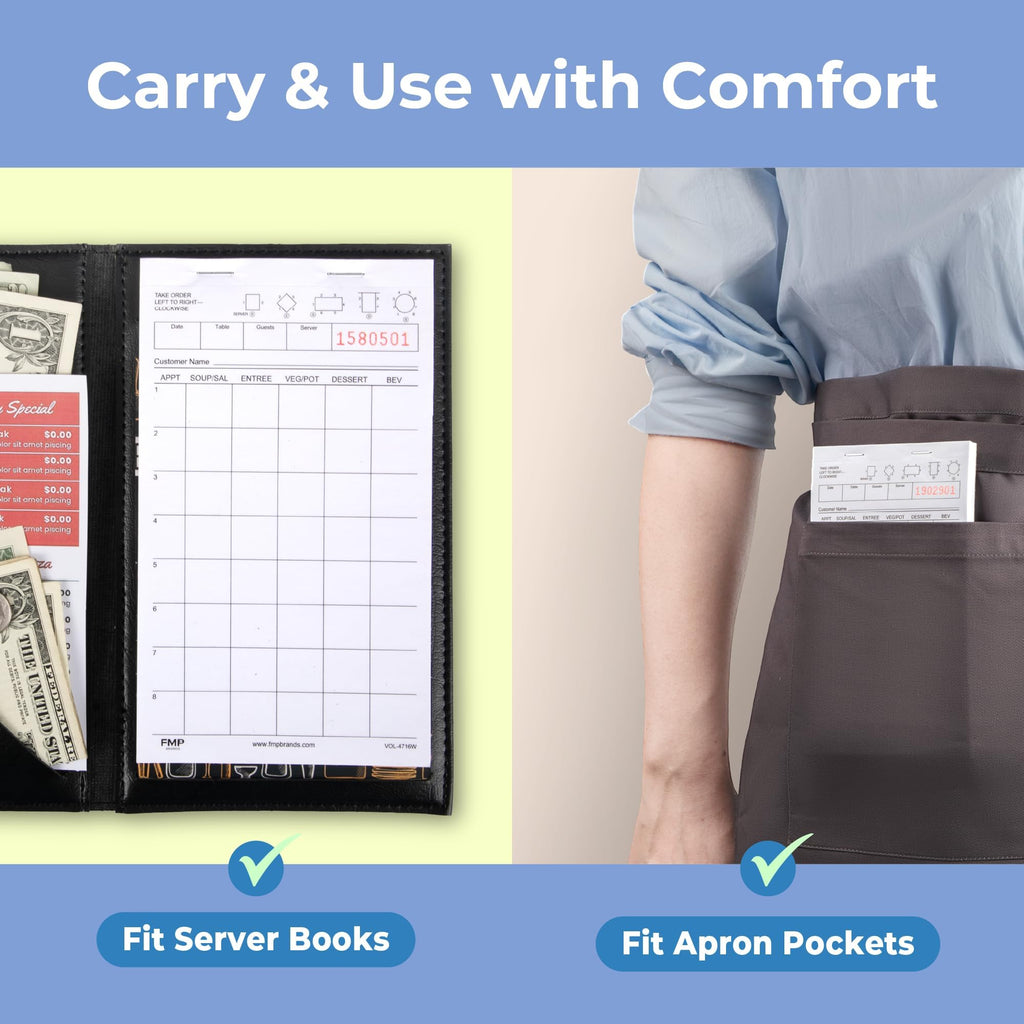 FMP Brands (500 Sheets) Server Note Pads Paper, Guest Check for Servers, Guest Check Pads, Order Pads for Servers, Waitress Notepads, Server Pads for Restaurant, Bar, Cafe, 5 Pads, 100 Sheets/Pad