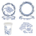 SKTMH 96Pcs Blue White Flower Party Decorations: Blue White Floral Tableware - Plates, Napkins, Cups - Tea Party Supplies - Disposable - Floral Birthday Decor