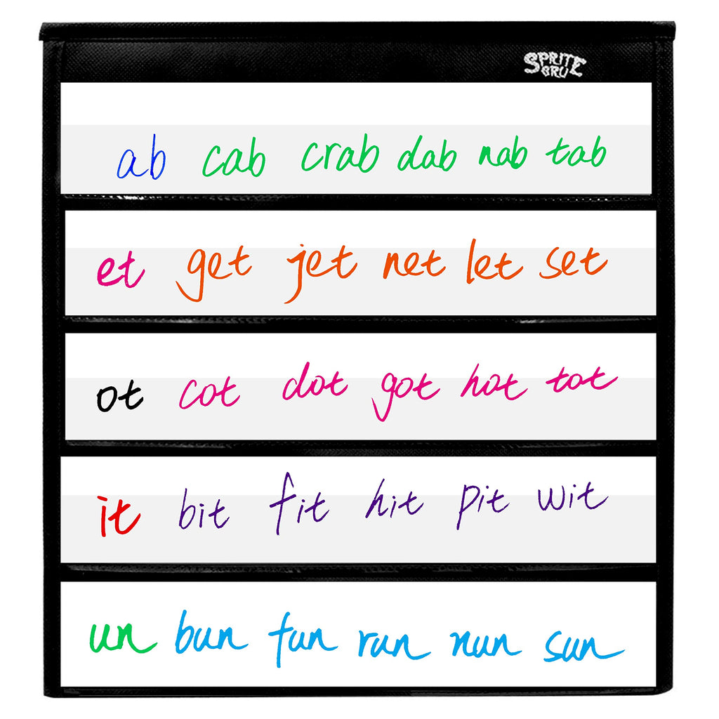 Black Tabletop Desktop Pocket Chart with Bonus 20X Dry Erase Cards. Double Sided and Self-Standing (13” X 12”)