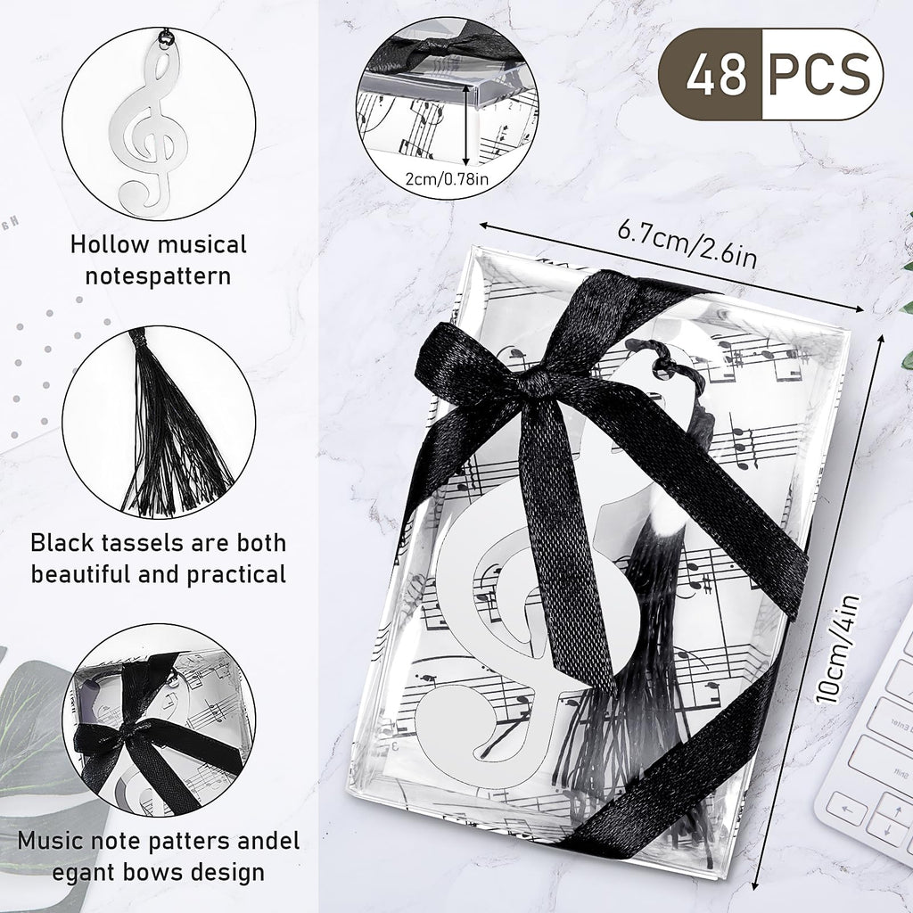 48 Pcs Metal Musical Notes Bookmarks with Elegant Silk Tassel and Music Note Gift Box Music Metal Bookmarks Back to School Gifts Music Party Favors Gifts for Guests School Office Supplies