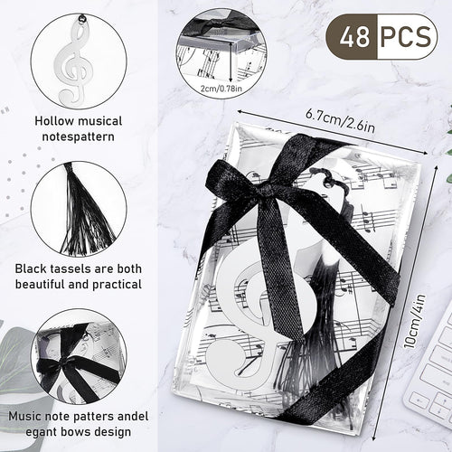 48 Pcs Metal Musical Notes Bookmarks with Elegant Silk Tassel and Music Note Gift Box Music Metal Bookmarks Back to School Gifts Music Party Favors Gifts for Guests School Office Supplies