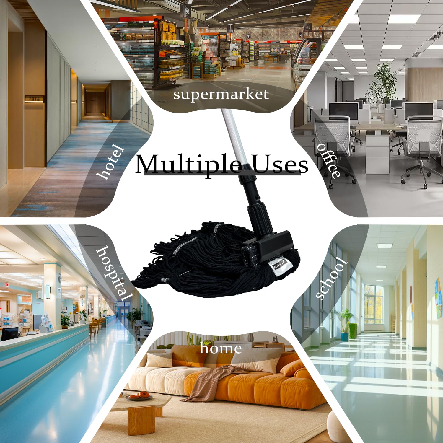KLHB-YF 21 oz Thick Looped End Black Mop Heads - Heavy Duty Thick Black Replacement Mop Heads Cotton Washable Industrial mop Heads Heavy Duty for Commercial & Home Cleaning