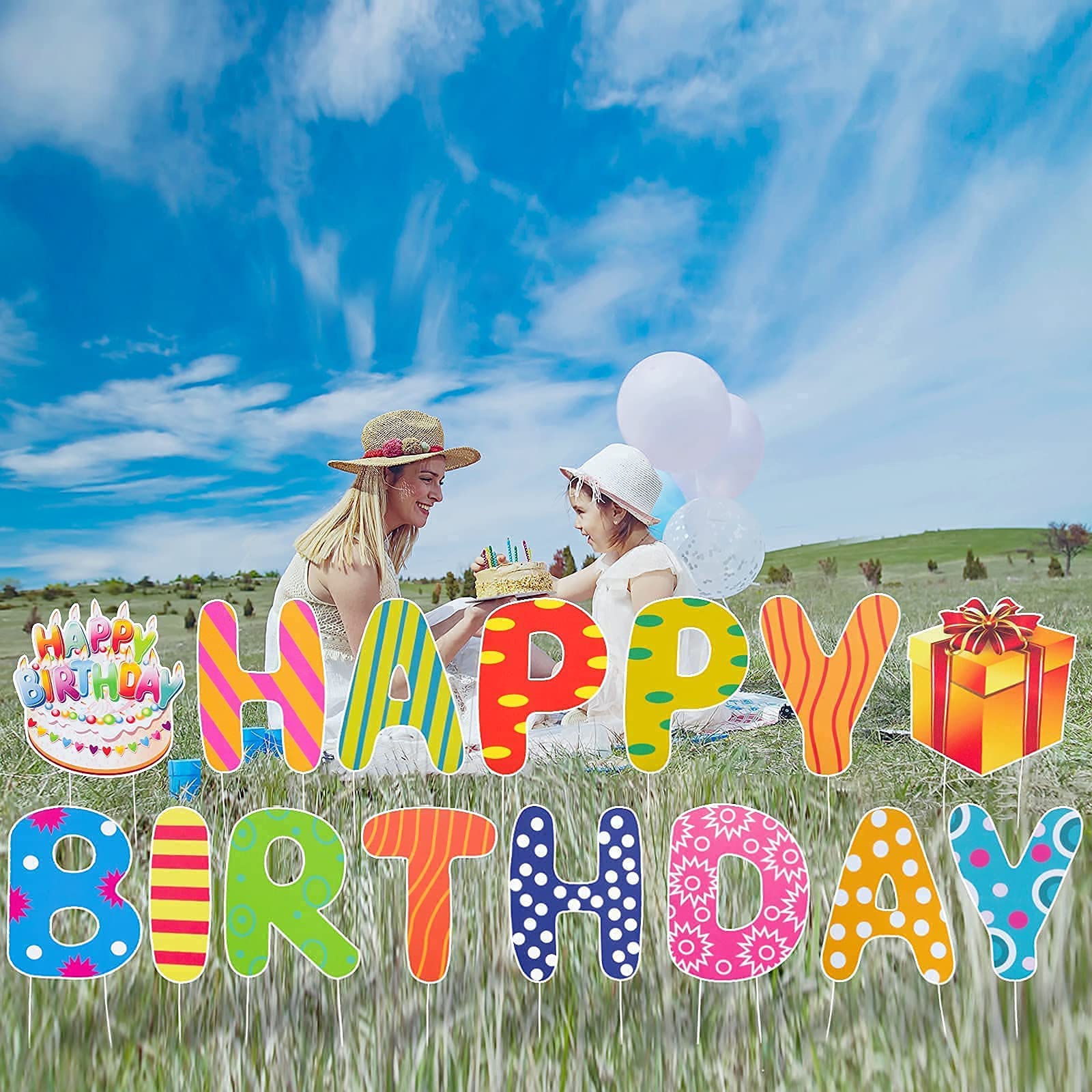 Dnifo Happy Birthday Yard Sign, Super Big Size - Bright and Colorful Happy Birthday Solidee Lawn Letters Yard Sign with Stakes, Perfect Outdoor Waterproof Birthday Party Decorations