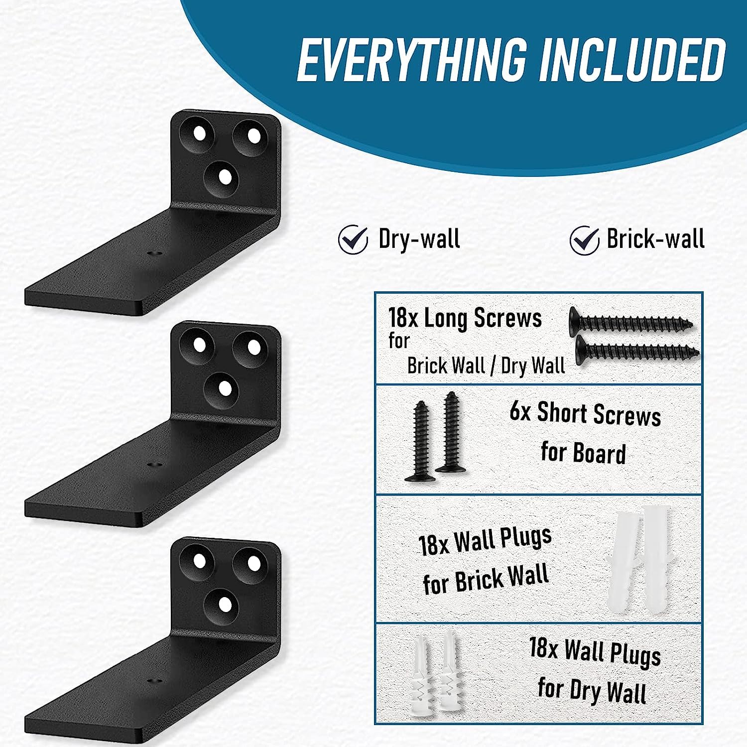 4 inch Floating Shelf Brackets, 6 Pack Heavy Duty L Shelves Brackets Wall Mounted Industrial Metal Brackets Hardware Supports for Shelves Support DIY | Holds 150+lb (1/5 Inch Thicked)