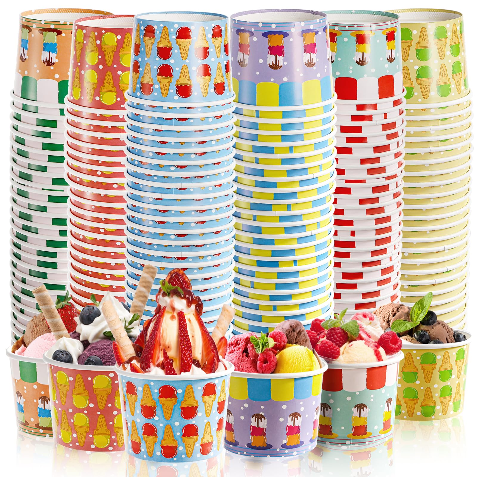 Cididu 210 Pack Paper Ice Cream Cups, 12 Oz Disposable Ice Cream Bowls, Party Dessert Snack Bowls for Hot or Cold Food, Food Grade Party Supplies Treat Cups for Yogurt Soup Fruits, Picnics Birthday