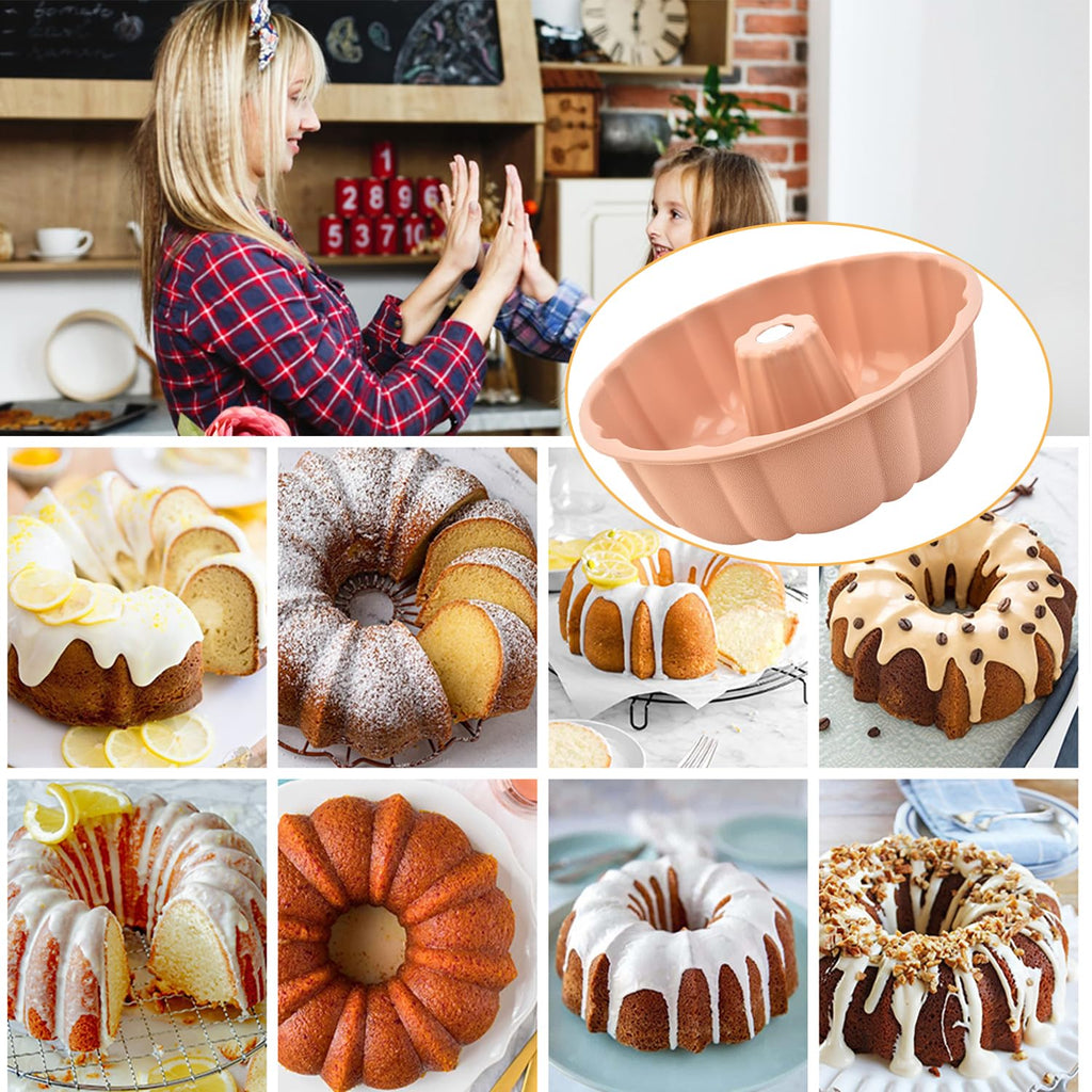 Lqucwepp 2PCS 10 Inch Cake Pan,Nonstick Fluted Cake Pan,Large Size Silicone Baking Molds for Bavarois, Brownie, Jello, Flan, Meatloaf,Pudding