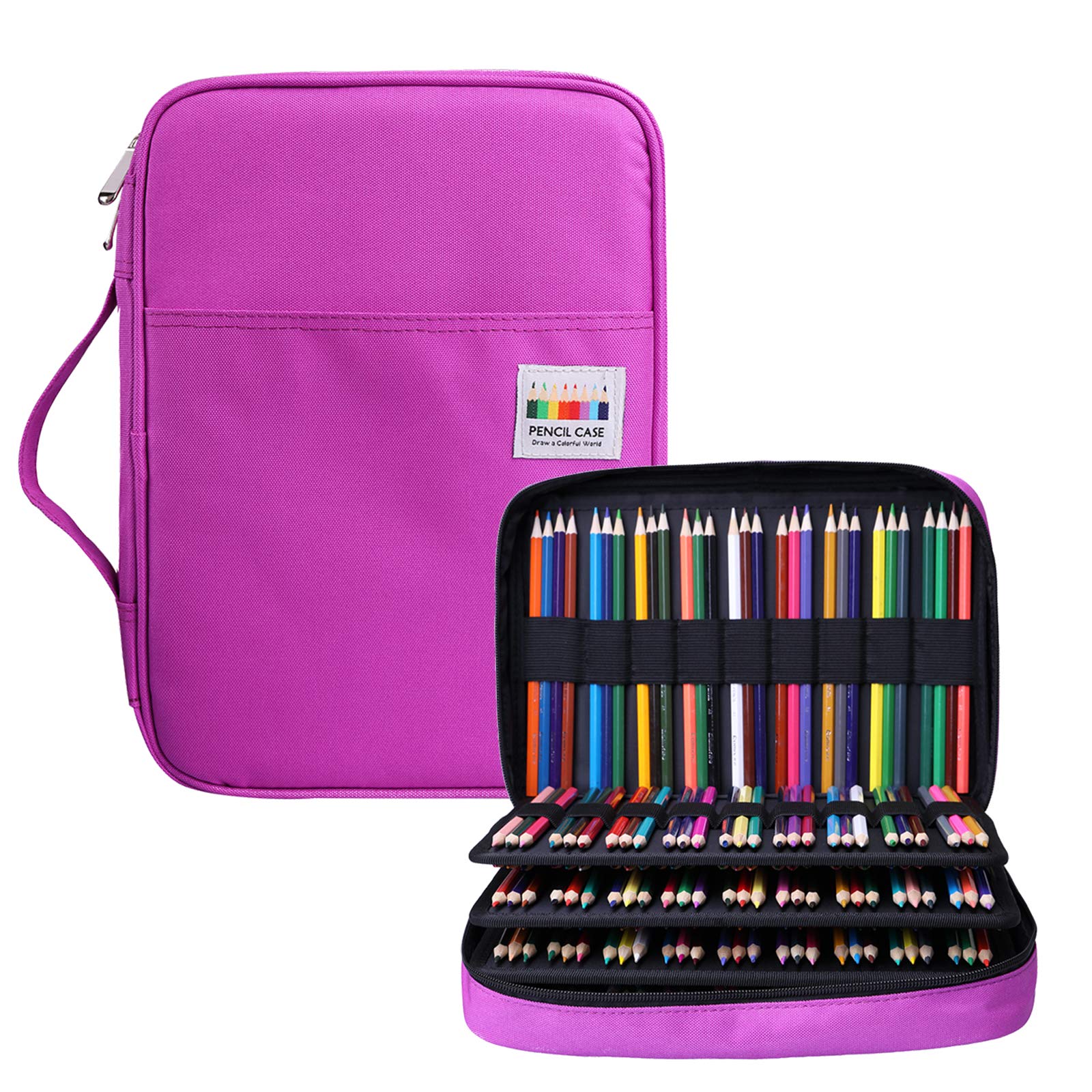 BOMKEE Pencil Case for Adults 220 Slots Colored Pencils Gel Pen Organizer Bag with Zipper for Student Artist Handy Glitter Gel Pens, Refills, Waterproof Coloring Holder Pencils Case(Purple)