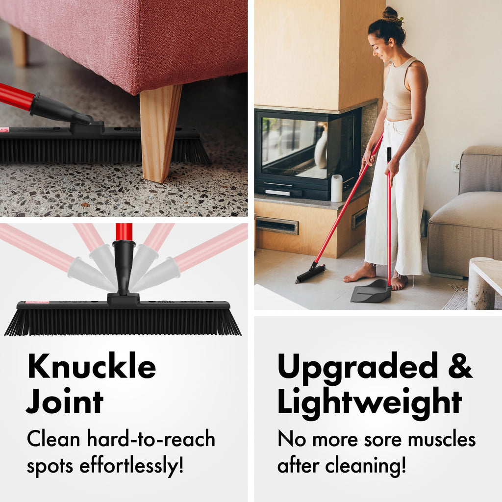 Tyroler Japanese Silicone Broom | 30cm Head | 140cm Aluminium Anti-Rust 4-Part Handle | Perfect Pet Hair Removal Broom for Patio, Hardwood Floors, Carpet Rake, Decks (Black - Rubber)