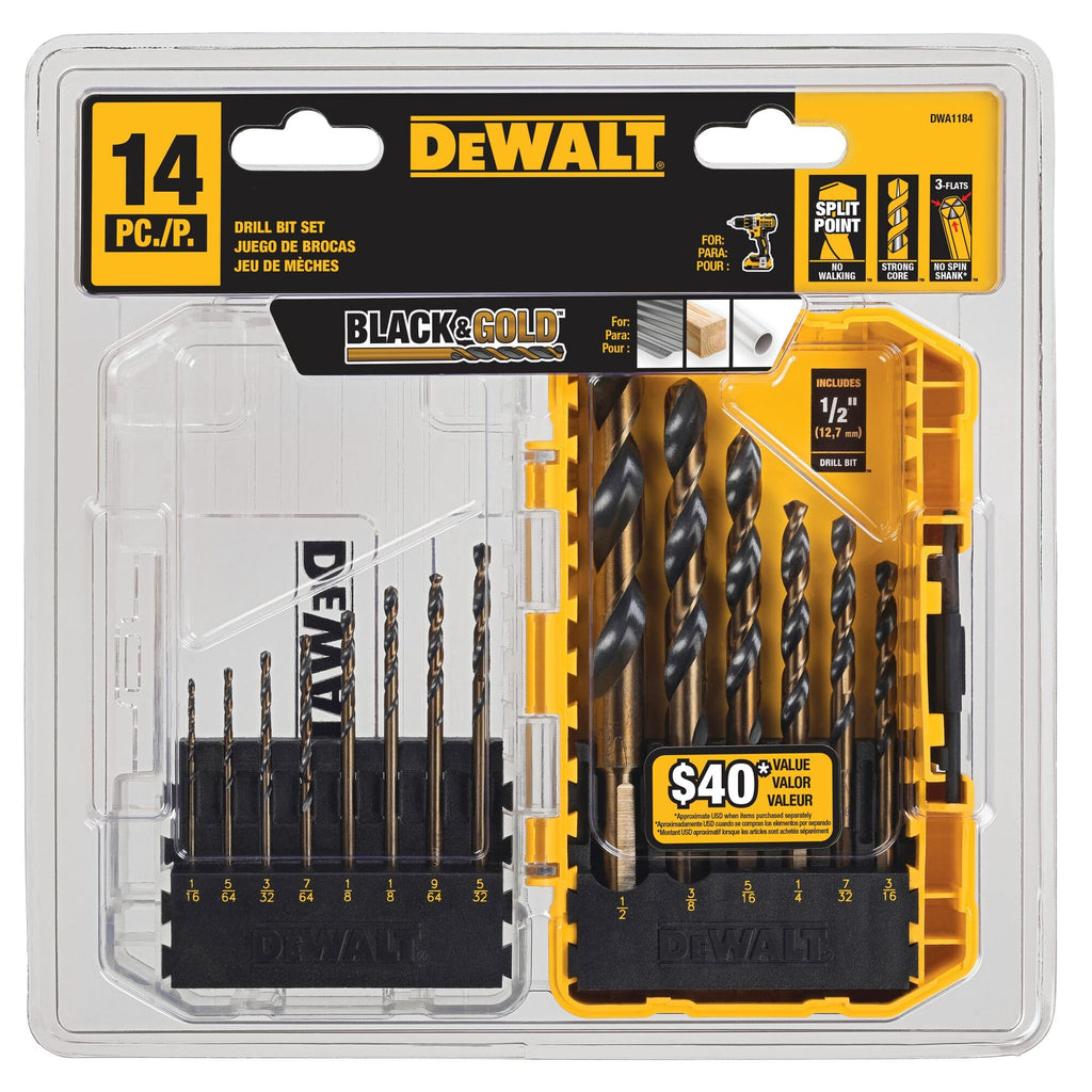 DEWALT Drill Bit Set, Black and Gold, 14-Piece (DWA1184)