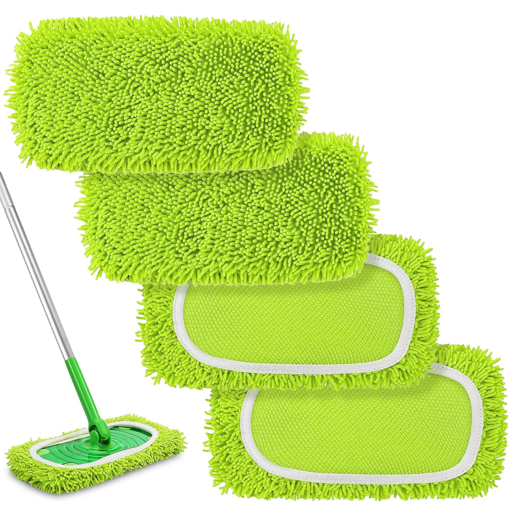 TidyBliss Reusable Microfiber Mop Pads 4 Pack Dry Sweeping Cloths & Wet Mopping Cloths Compatible with Swiiffer Sweeper