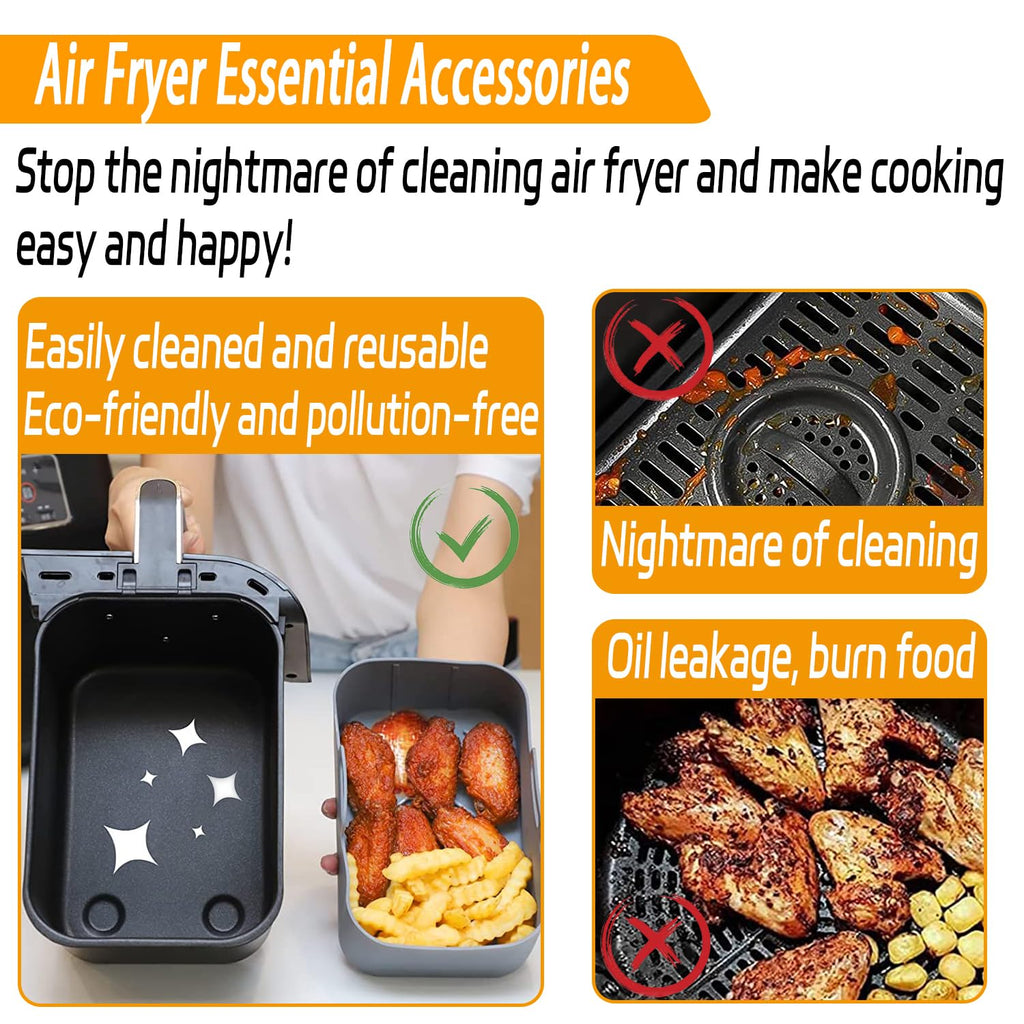 Air Fryer Accessories,9-Pcs Set for DZ201, DZ201C, DZ401, Reusable Silicone Air Fryer Liners & Gloves, Air Fryer Rack, Paper Lining, Food Tong, Oil Brush, Suitable for Oven, Microwave