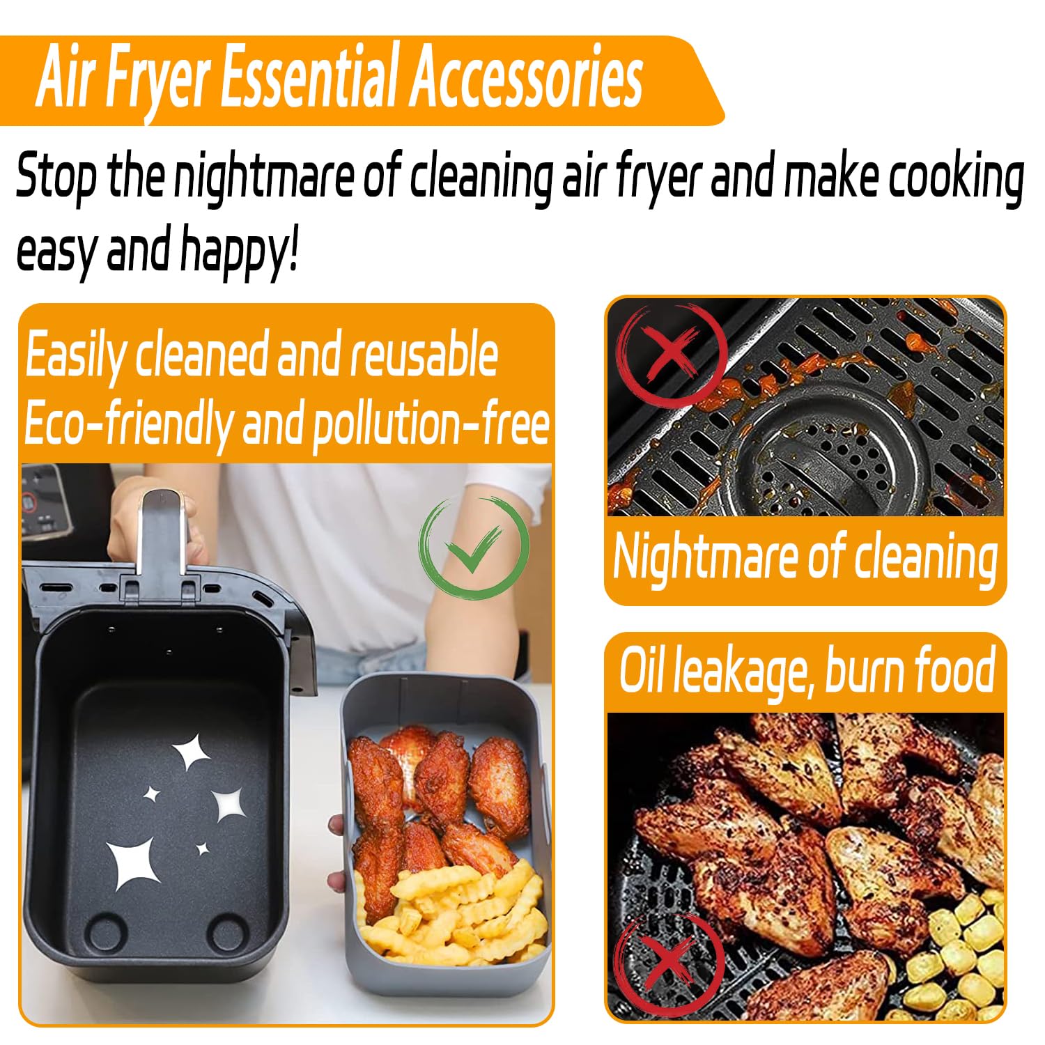 Air Fryer Accessories,9-Pcs Set for DZ201, DZ201C, DZ401, Reusable Silicone Air Fryer Liners & Gloves, Air Fryer Rack, Paper Lining, Food Tong, Oil Brush, Suitable for Oven, Microwave