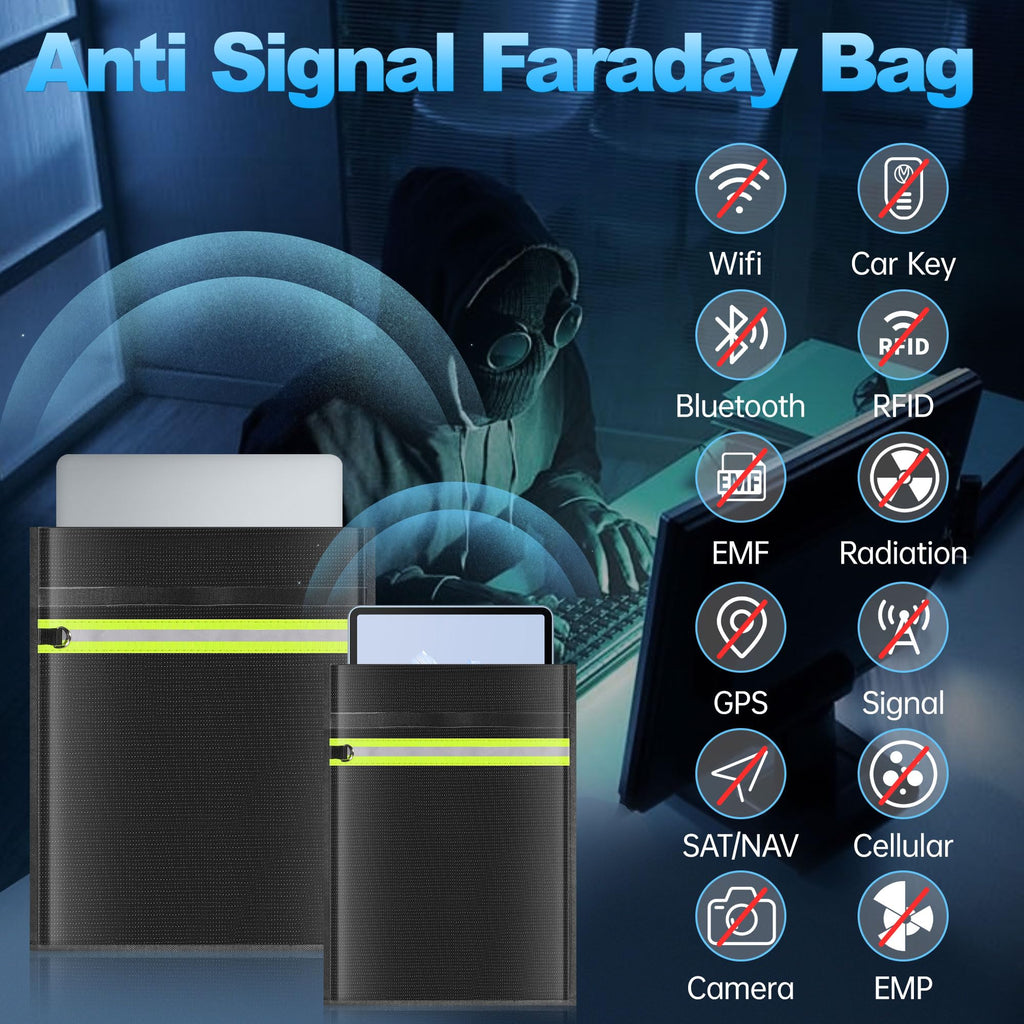 Lulrsay 5 Pack Faraday Bags EMP Proof,Faraday Bags for Laptops Tablets Phones Car Keys,Faraday Cage with Handle&Reflective Strip,EMP Bags Faraday Pouch for Electronics Fireproof Waterproof