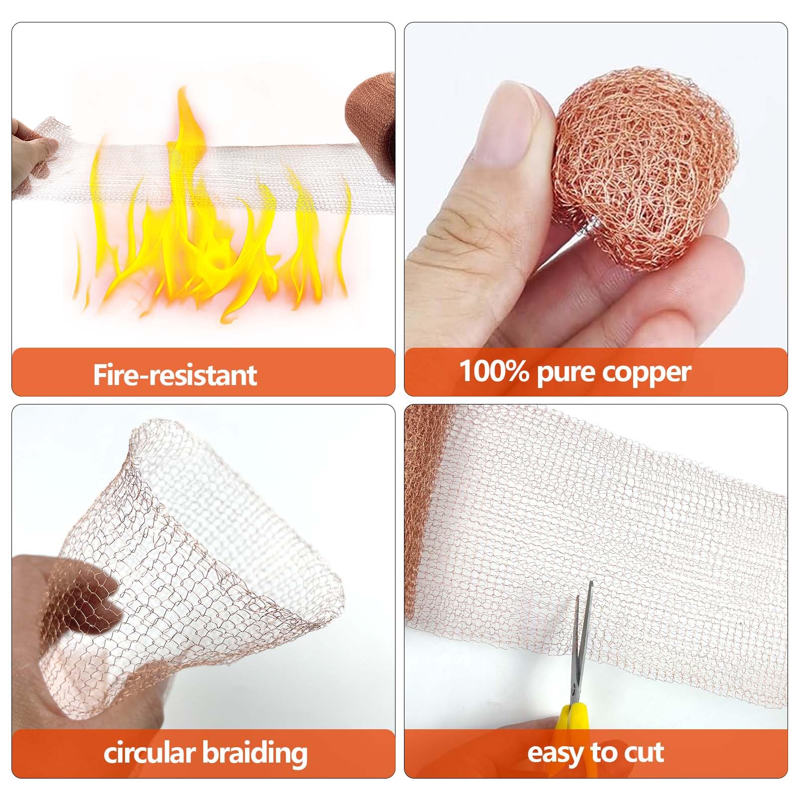 Copper Mesh,5" X 33 Feet(10m/270g),100% Pure Copper Mesh Roll Knit Copper Mesh,Gap Blocker for Building Hole,Protect Saplings&Seeds,Barbecue Grill Clean,Fill Fabric DIY