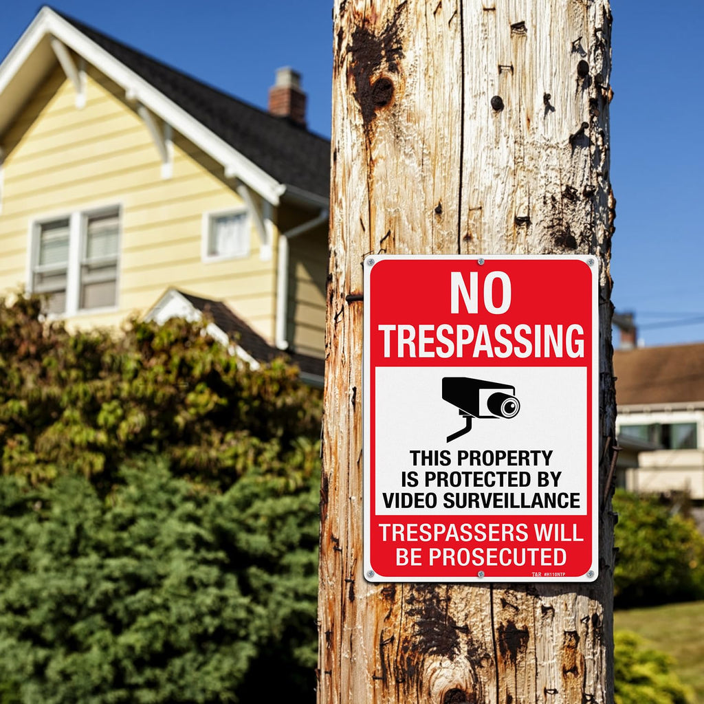 No Trespassing This Property Is Protected By Video Surveillance Trespassers Will Be Prosecuted Metal Reflective Sign - 14 x 10 Inches .040 Aluminum - 6 Pre-Drilled Holes - UV Protected, Waterproof and
