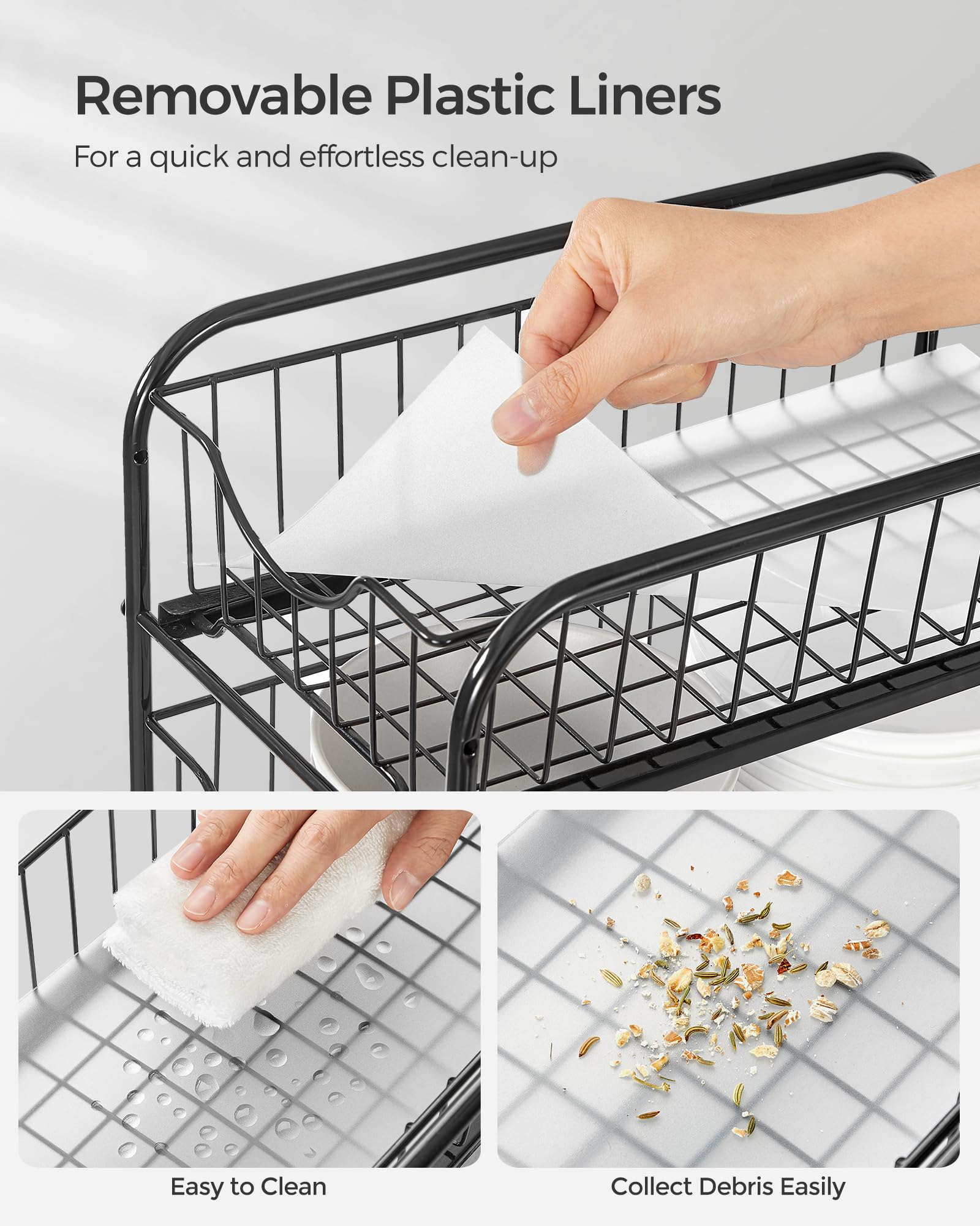 SONGMICS Pull Out Cabinet Organizer, 2-Tier Stackable Bathroom Organizer and Storage, 2 Sliding Basket Drawers, Cabinet Organizer for Kitchen, Bathroom, Ink Black UKCS017B01
