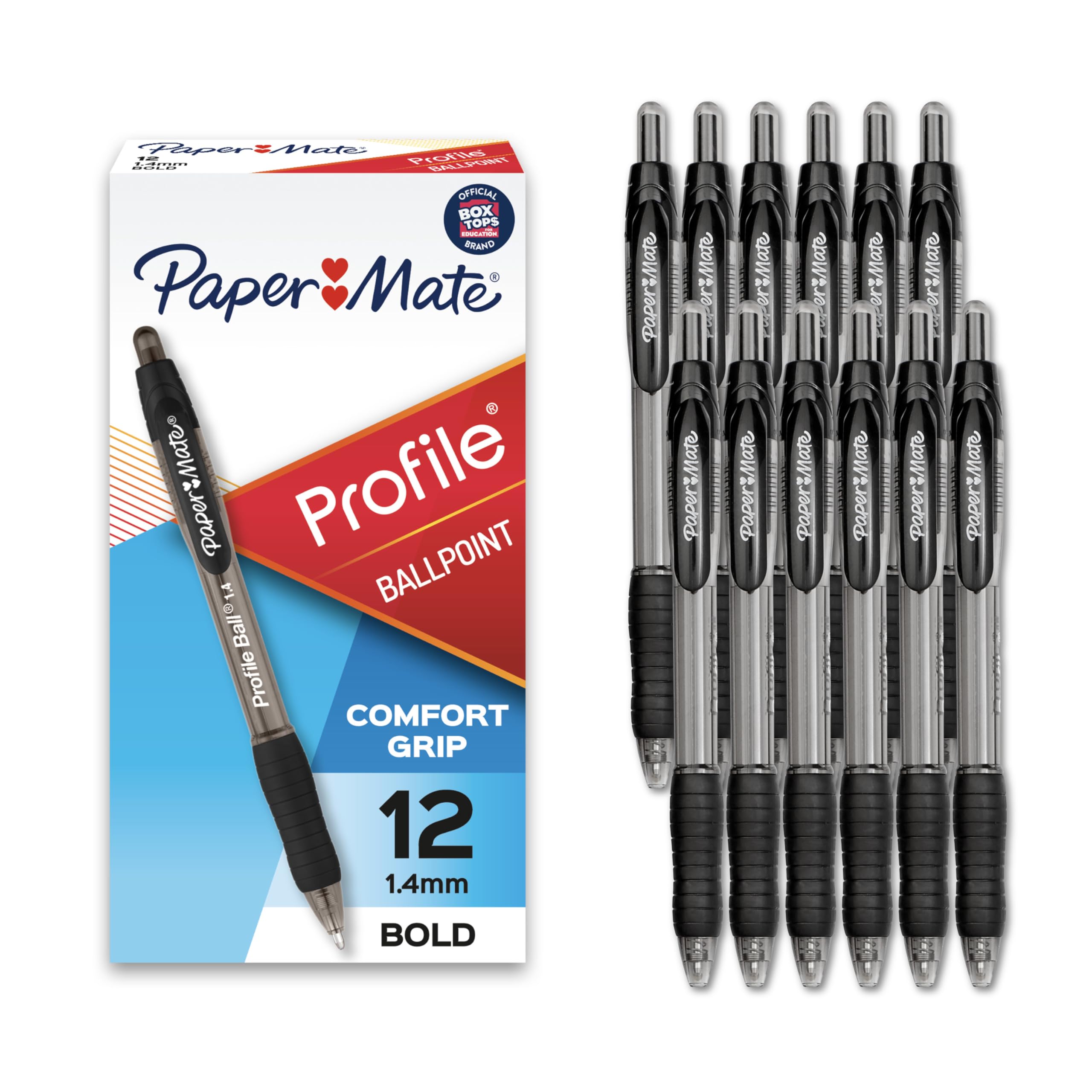 Paper Mate Profile Retractable Ballpoint Pens, Bold (1.4mm), Black, 12 Count