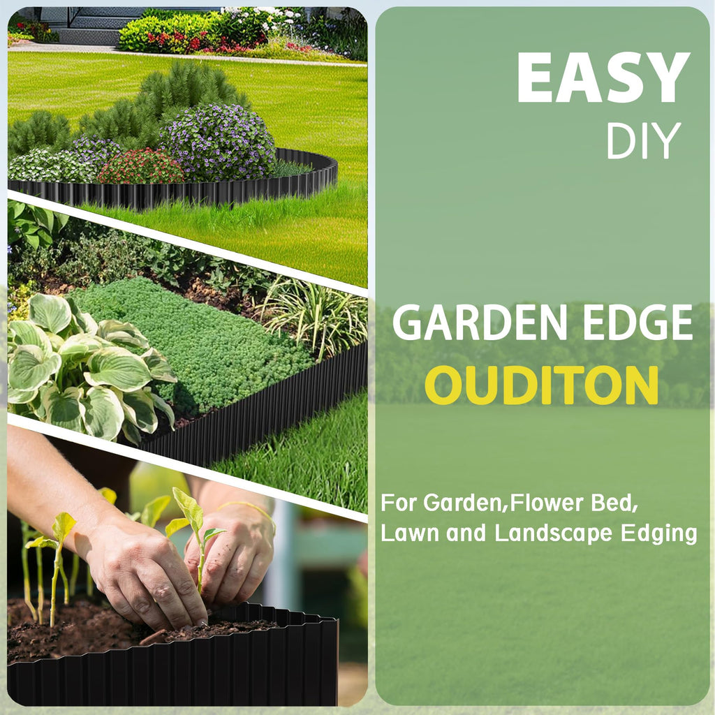 Ouditon Used for DIY Metal Ripple Landscape Edging, Sturdy and Durable Garden Edging Border, Lawn and Tree Surround Fence Design (Black, 6"×20 Ft)