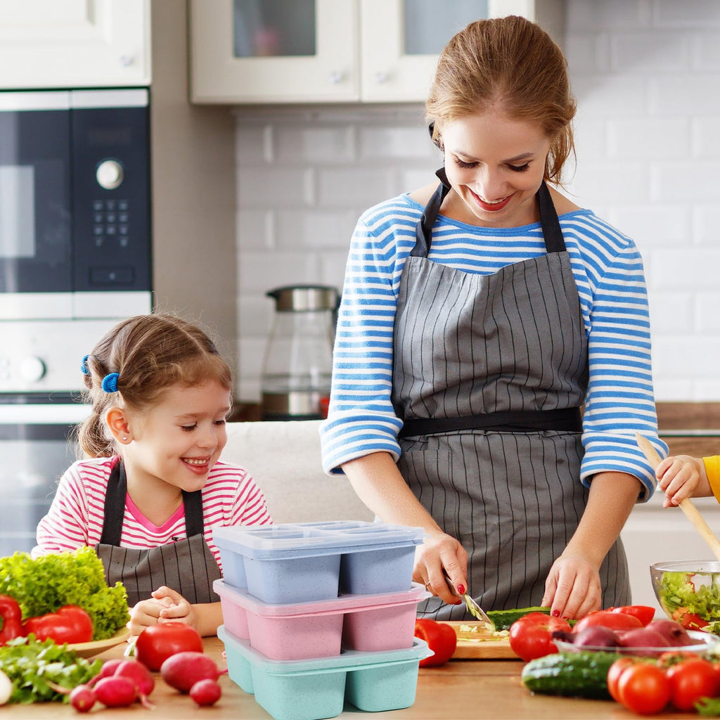 Snack Containers, 4 Pack Lunch Box, Snack Box Containers Reusable for Kids and Adults, 5 Compartment Meal Prep Food Storage Containers for School, Work, Travel(Wheat)
