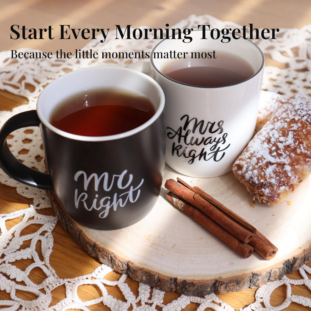 Triple Gifffted Mr Right Mrs Always Right Coffee Mugs Gifts Ideas for Couples, Wedding Anniversary, Engagement, Christmas, His & Hers, Bride and Groom, Parents, Newlyweds Bridal Shower, Ceramic 380ml