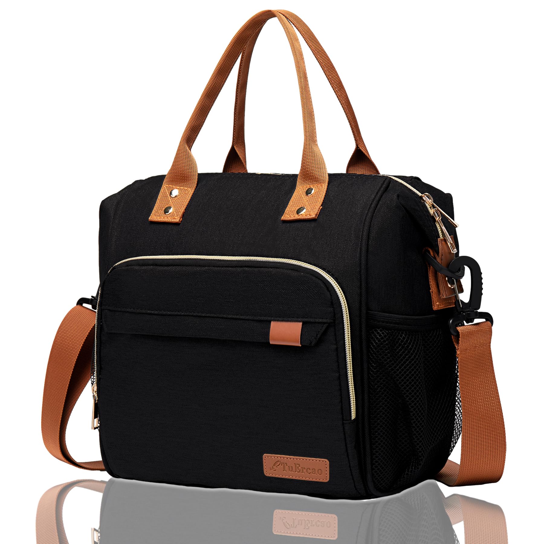 TuErcao Lunch Bags for Women- Boite a Lunch Reusable Adult Sac a Lunch, Black
