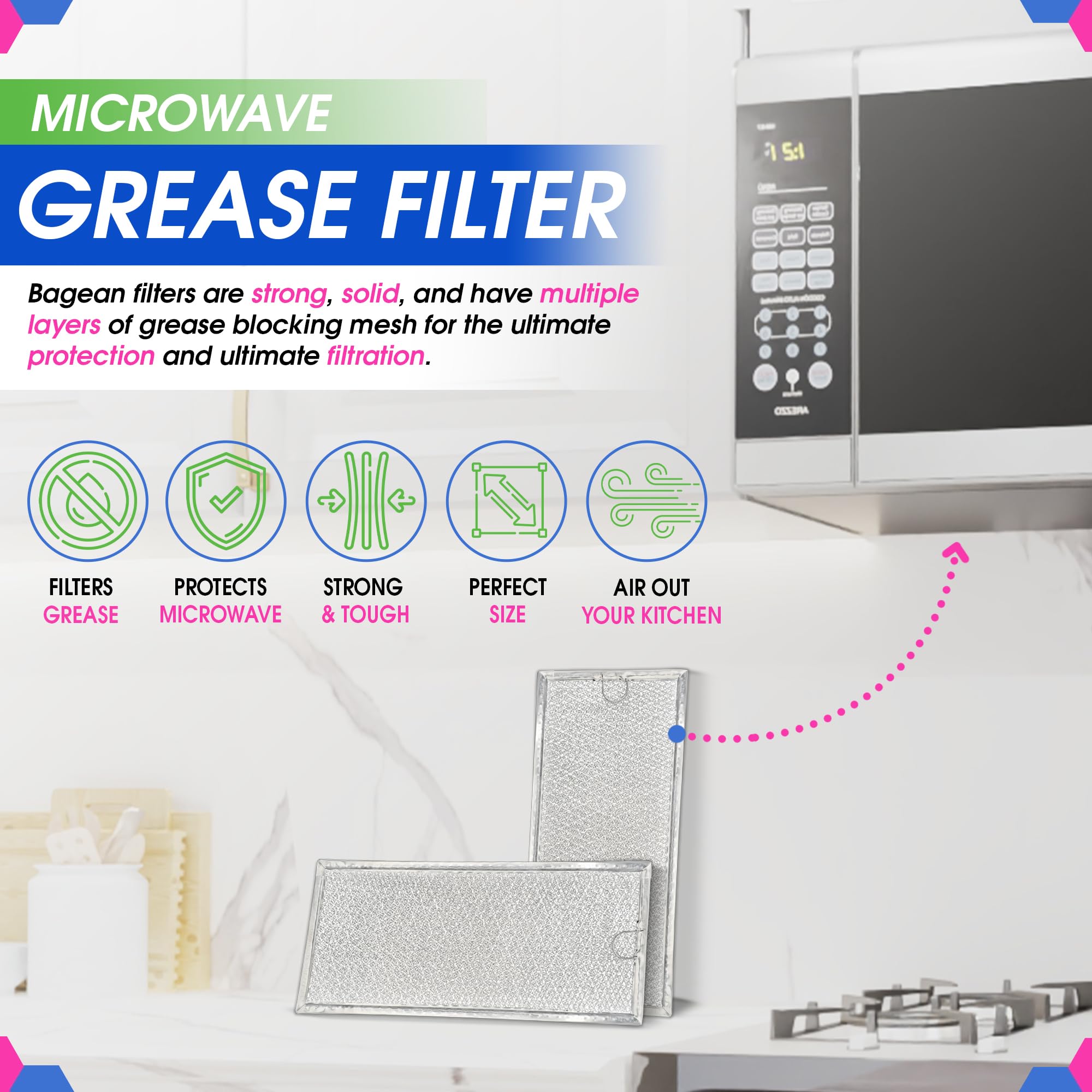 Microwave Grease Filter WB06X10596 Replacement For Many GE Microwaves (2-Pack)