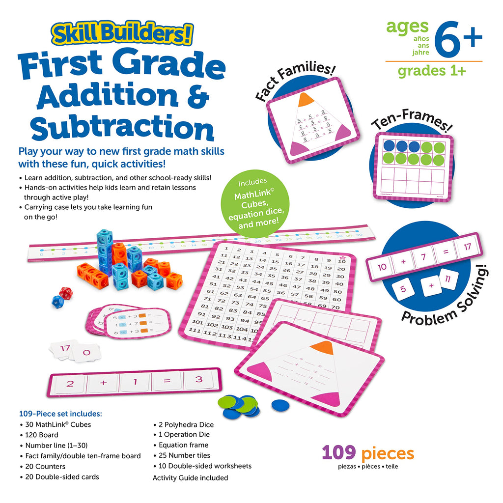 Skill Builders! 1st Grade Addition & Subtraction, Homeschool Curriculum, First Grade Learning Games, First Grade Learning Materials, 109 Pieces, Age 6+