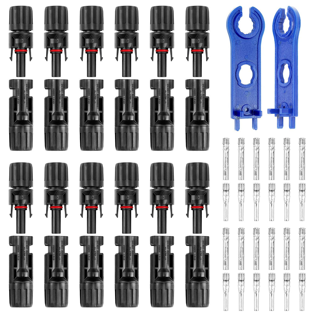 PRECIHW Solar Connectors, 12 Pairs MC4 Connectors, Solar Panel Connectors, IP67 1000V 30A Waterproof Male/Female Solar Panel Cable Connectors (12 Pairs Connectors for 2.5/4/6mm² with 2 Pack Wrenches)