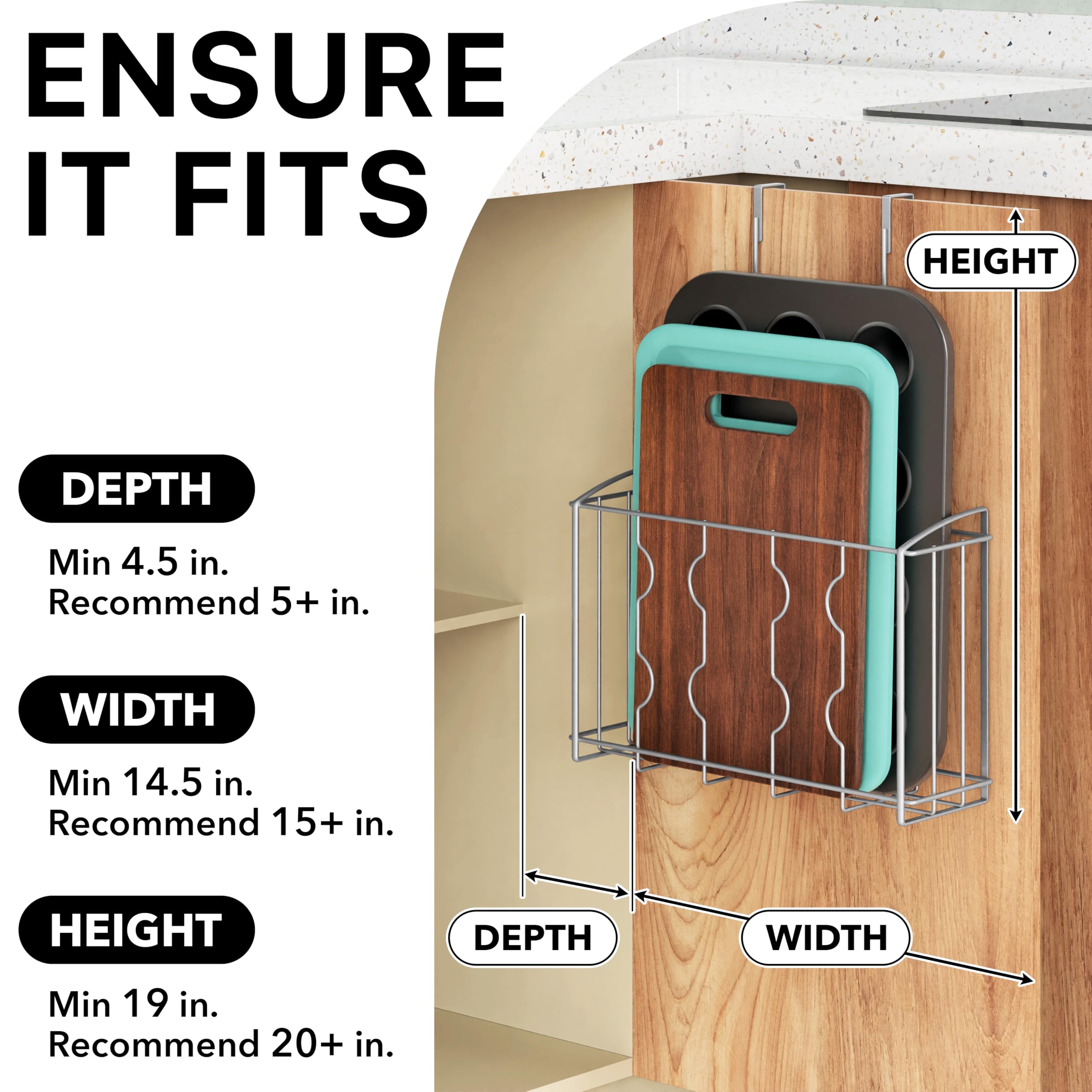 Simple Houseware 2-Pack Over the Door Cabinet Organizer, Wall Mount Wire Basket Rack for Foil, Plastic Wrap, Cutting Boards, and Cupboard Storage, Silver