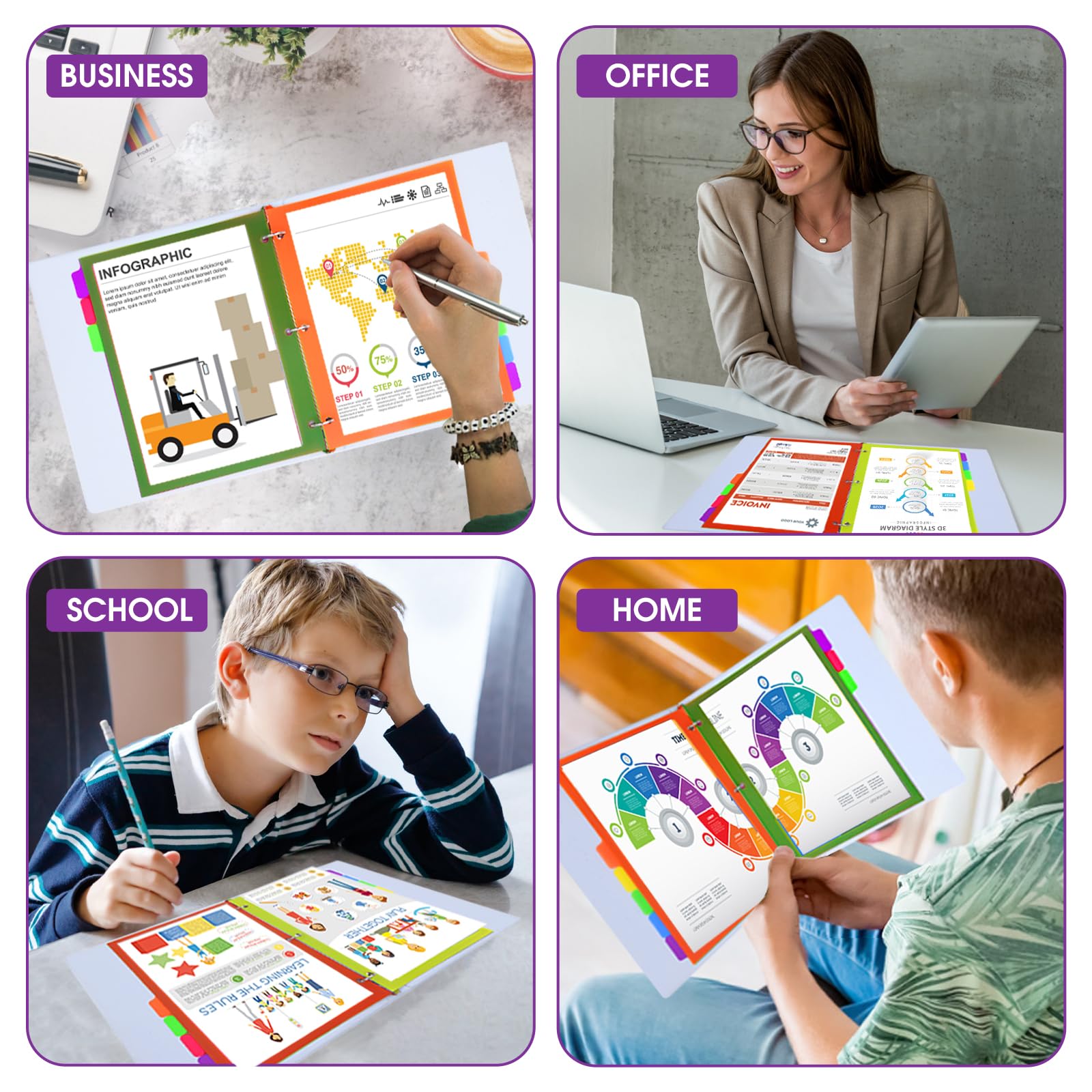 8Tab Binder Dividers with Tabs, 48PCS/6 Set Letter Size Page Clear Window Dividers for 3 Ring Binder (48)