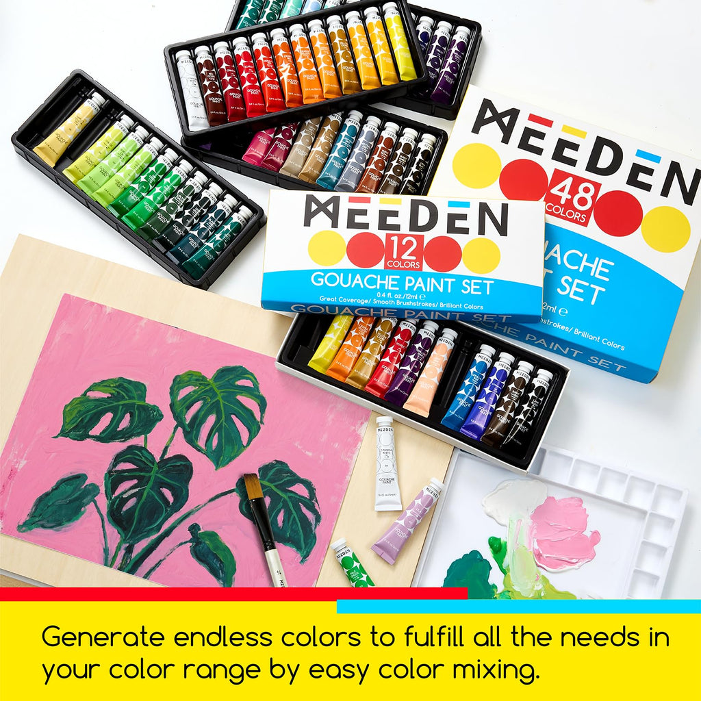 MEEDEN Gouache Paint Tube Set - 48 x 12ml (0.4 oz) Colors Art Paint Supplies for Artists Students Beginners - Rich Pigment Art Paints for Canvas Painting