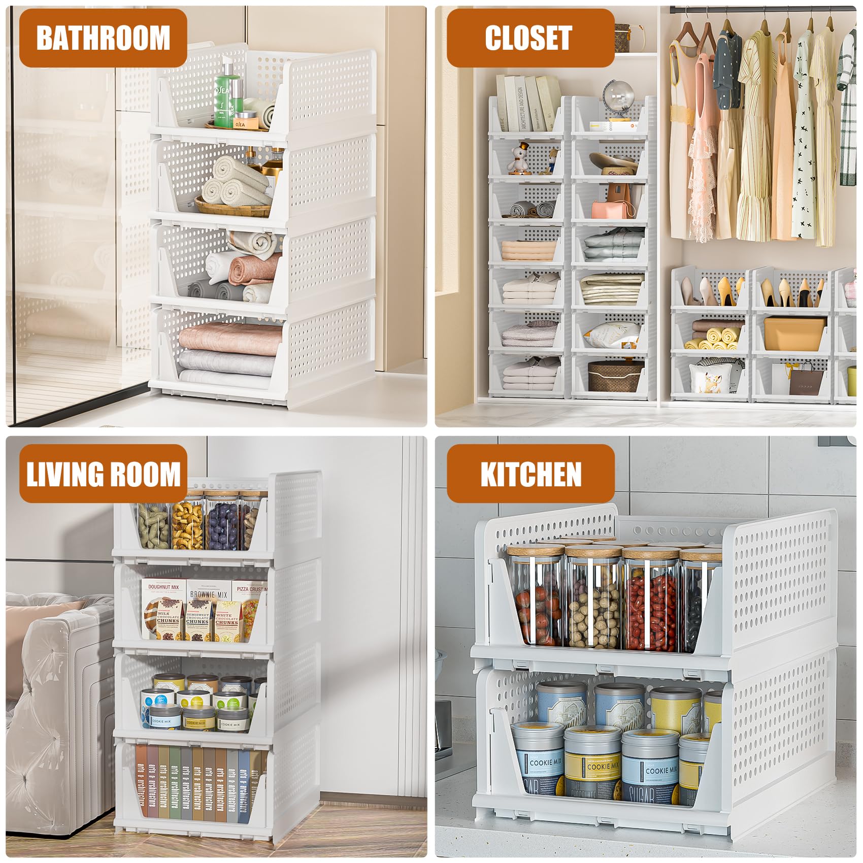 Neprock 4 Pack Stackable Storage Bins, Closet Organizers Plastic Storage Drawers Stackable Drawers, Wardrobe Closet Organizers and Storage for Clothes, Bedroom, Kitchen, Office, Bathroom(4L)