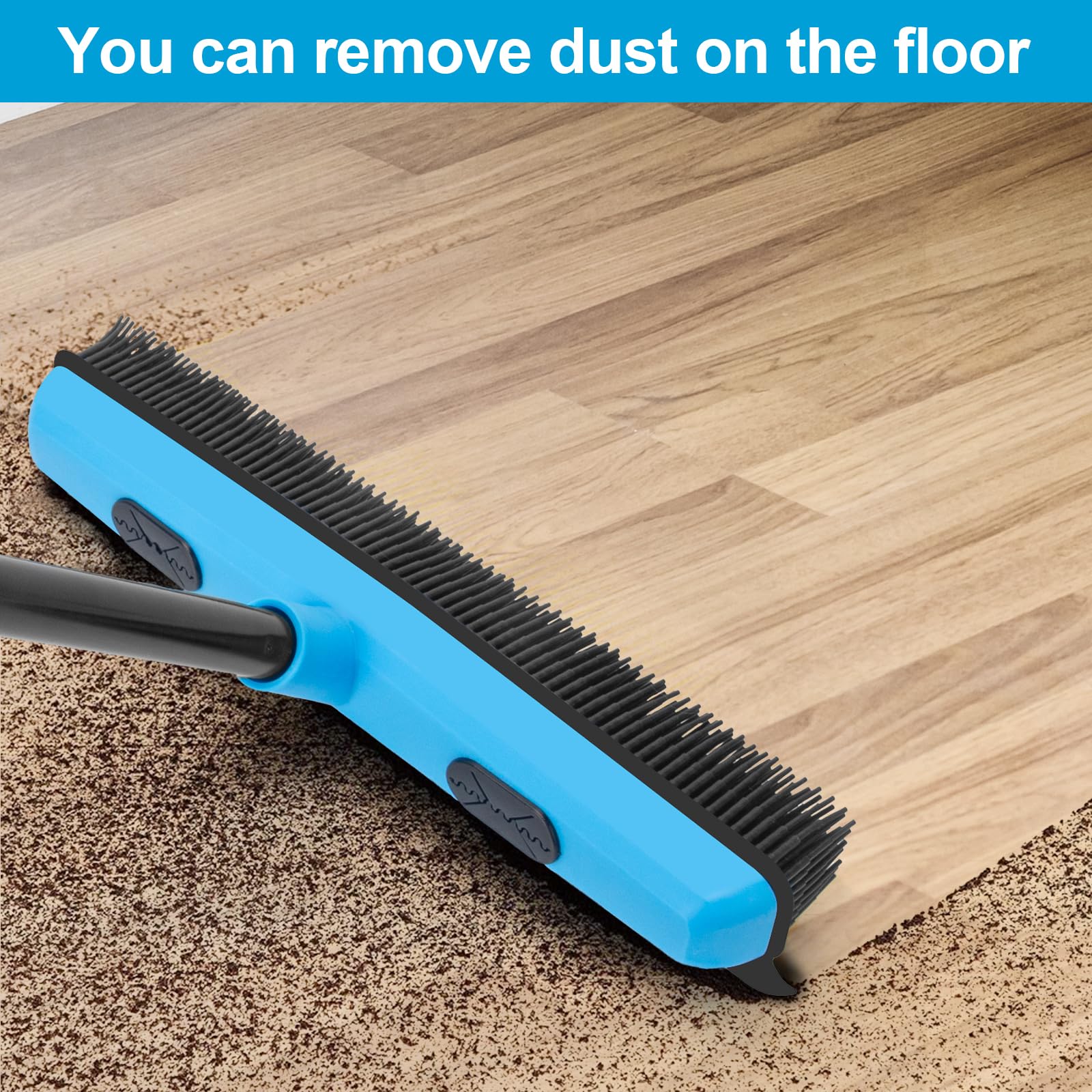 KeFanta Rubber Broom Carpet Rake for Pet Hair Removal, 51" Long Handle Fur Remover Broom with Squeegee, Pet Hair Broom for Carpet, Hardwood Floor, Tile